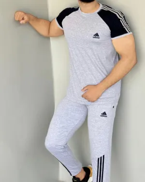 003 BLACK LOGO & BLACK PANEL TRACKSUIT COTTON TWINSET  - GREY