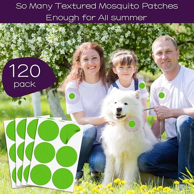 120 Pack Mosquito Patches - Deet Free Natural Citronella Mosquito Stickers for Toddlers Kids & Adults, Insect Patch for Indoor Outdoor Traveling Camping Hiking