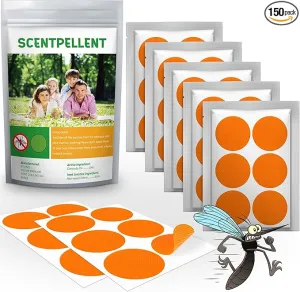 150 Pack Mosquito Stickers for Kids and Adults, Deet Free Natural Citronella Mosquito Patches for Indoor Outdoor Traveling Camping Hiking, Orange