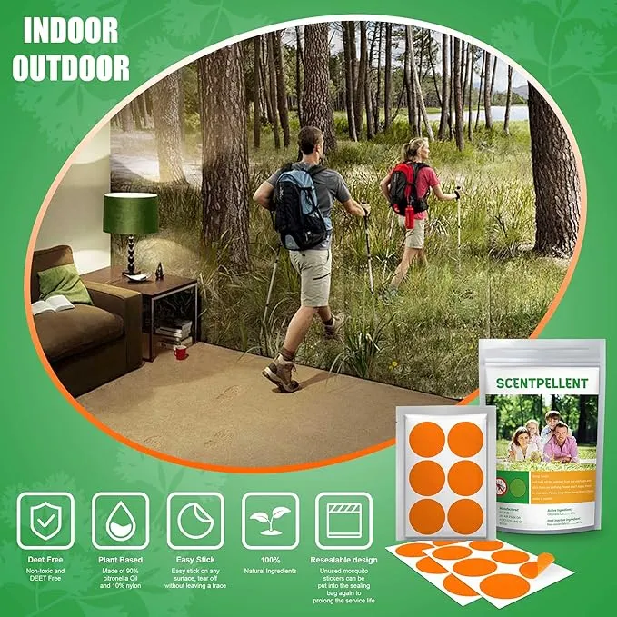 150 Pack Mosquito Stickers for Kids and Adults, Deet Free Natural Citronella Mosquito Patches for Indoor Outdoor Traveling Camping Hiking, Orange