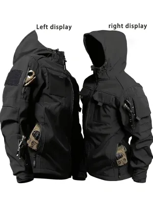 1pc Men'S Tactical Soft Shell Jacket, Scratch-Resistant Hooded Coat with Pockets for Hiking, Fishing, Street - Polyester, Non-Stretch, Solid Color, Long Sleeve, Zippered, Regular Fit for Teens & Adults