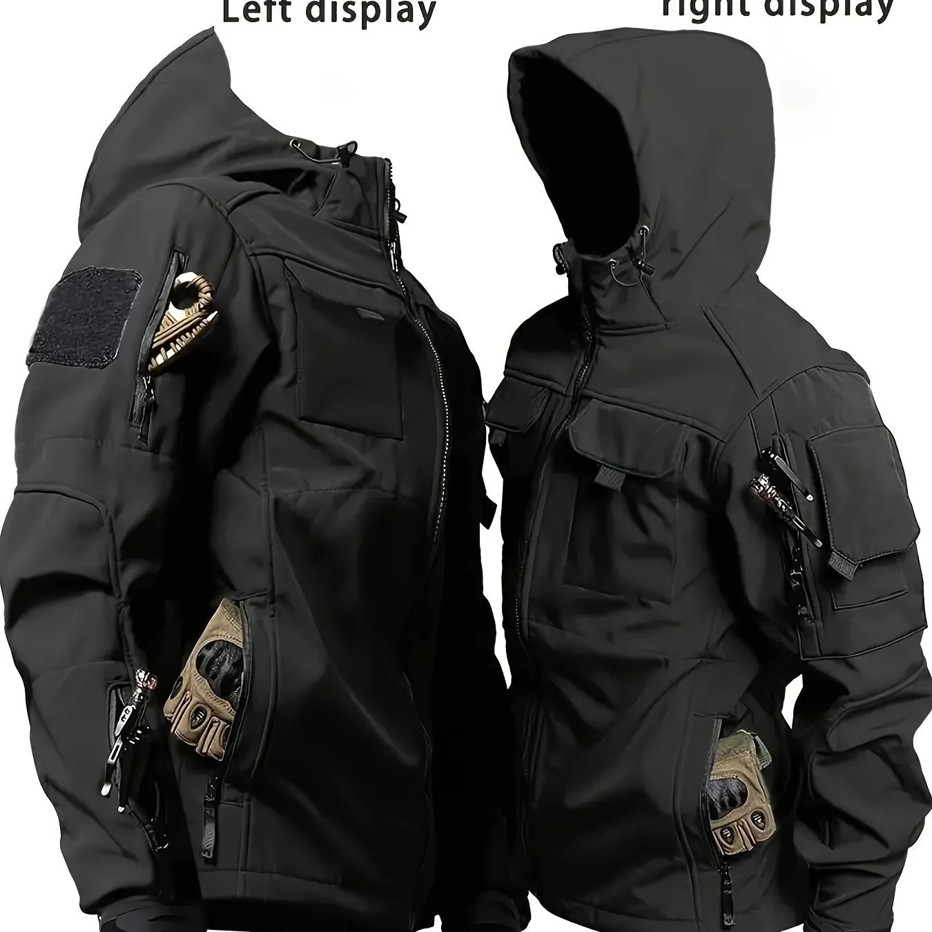 1pc Men'S Tactical Soft Shell Jacket, Scratch-Resistant Hooded Coat with Pockets for Hiking, Fishing, Street - Polyester, Non-Stretch, Solid Color, Long Sleeve, Zippered, Regular Fit for Teens & Adults