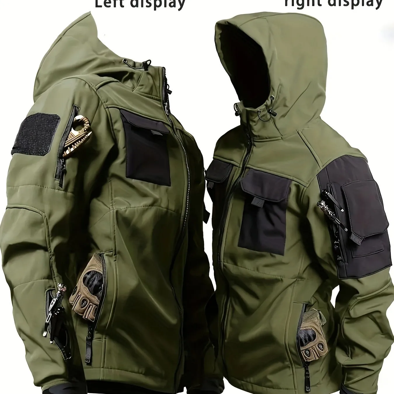 1pc Men'S Tactical Soft Shell Jacket, Scratch-Resistant Hooded Coat with Pockets for Hiking, Fishing, Street - Polyester, Non-Stretch, Solid Color, Long Sleeve, Zippered, Regular Fit for Teens & Adults