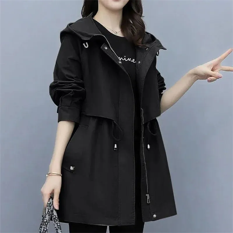 2023 Safari Style Hooded Trench Coat Women Loose Windbreaker Cloak Coat Spring Autumn Fashion Lady Outerwear Casual Tops Trench
