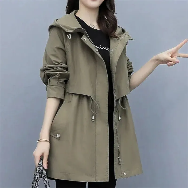 2023 Safari Style Hooded Trench Coat Women Loose Windbreaker Cloak Coat Spring Autumn Fashion Lady Outerwear Casual Tops Trench