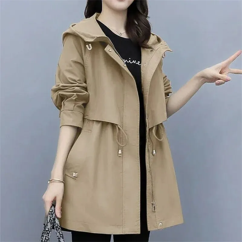 2023 Safari Style Hooded Trench Coat Women Loose Windbreaker Cloak Coat Spring Autumn Fashion Lady Outerwear Casual Tops Trench