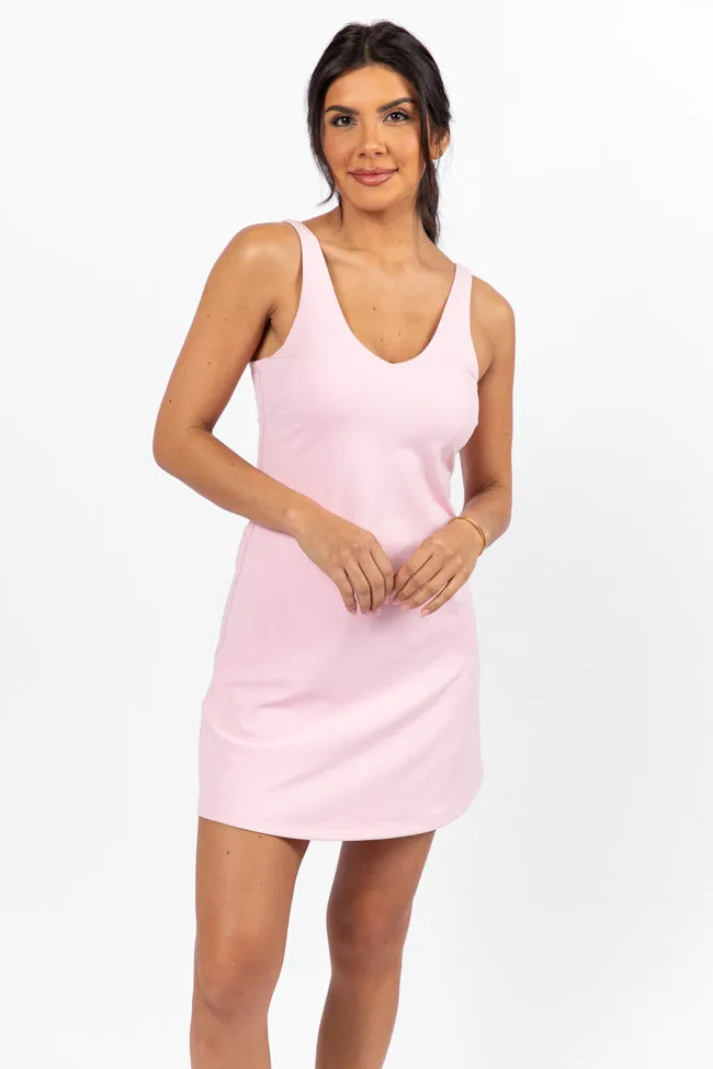 Active Vibe Light Pink V-Neck Active Dress With Pull Down Shorts