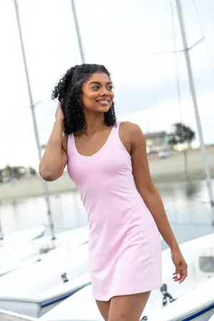 Active Vibe Light Pink V-Neck Active Dress With Pull Down Shorts