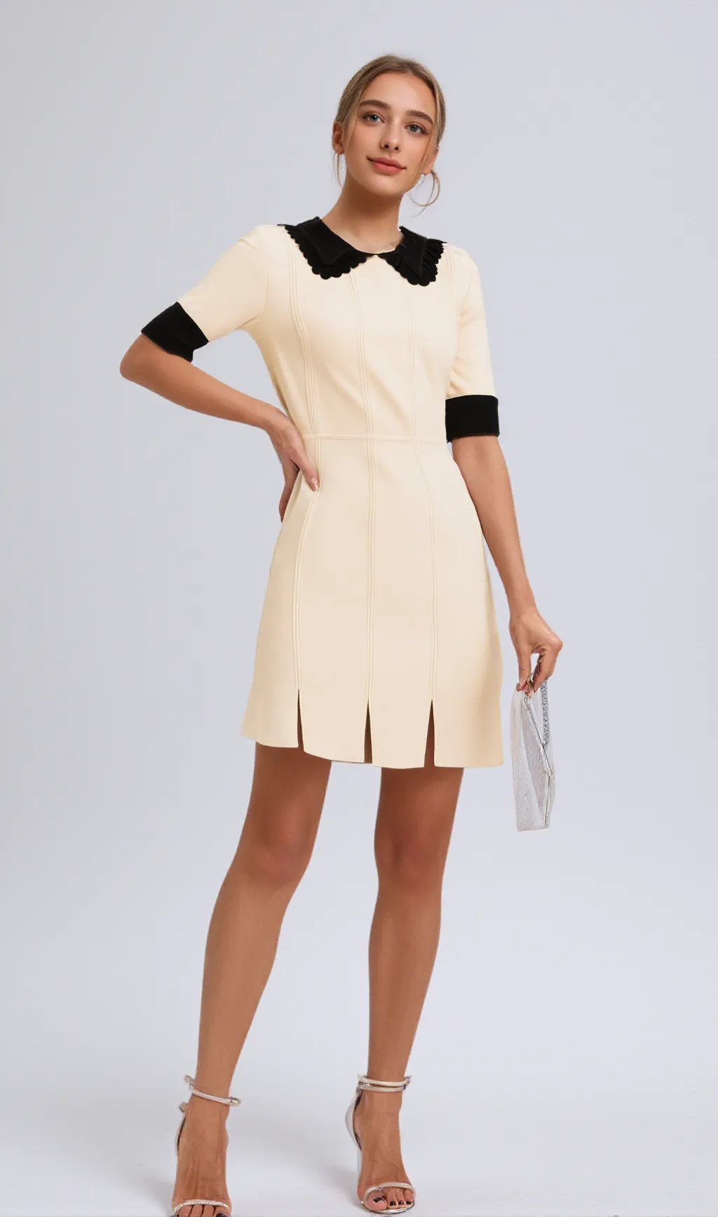 Andréa white split-hem knitted mini dress