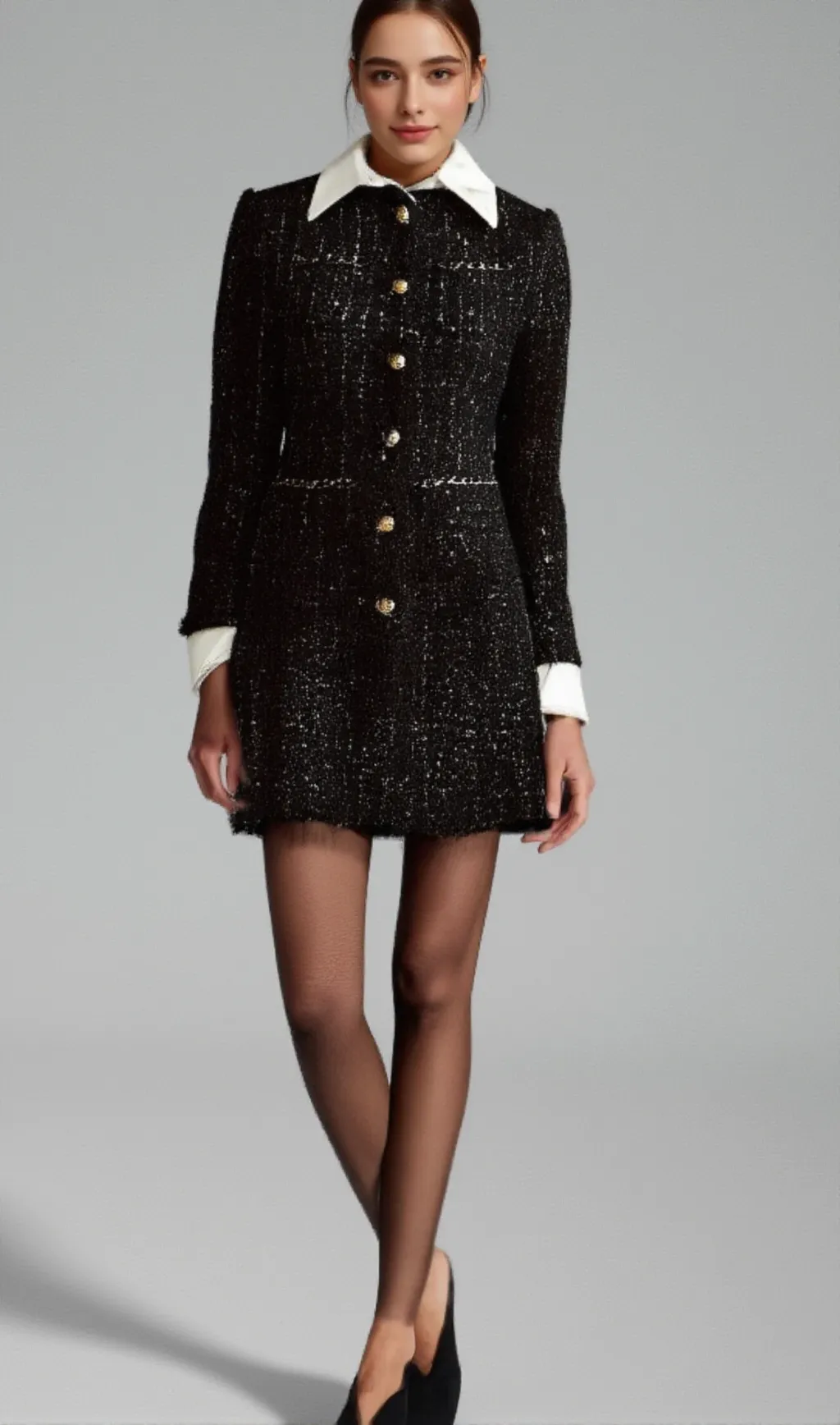 Audrey black sequin panelled tweed mini dress