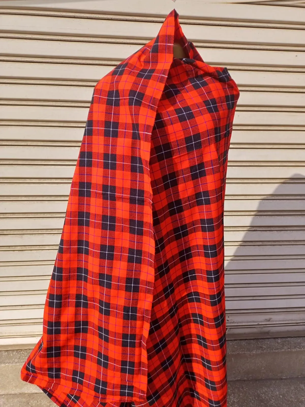 Authentic Maasai Shuka Blanket - Traditional African Tribal Wrap, Red Plaid Safari Blanket for Home Décor or Outdoor Adventures