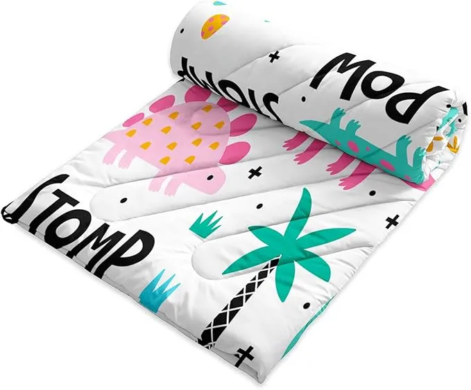 Axolotl Colorful Dinosaur Camping Blanket,Plam Trees Dino Eggs Packable Outdoor Blanket,Wild Animal Theme Lightweight Puffy Camping Blanket,Roar Dino Travel Blanket for Traveling Picnic Cold Weather