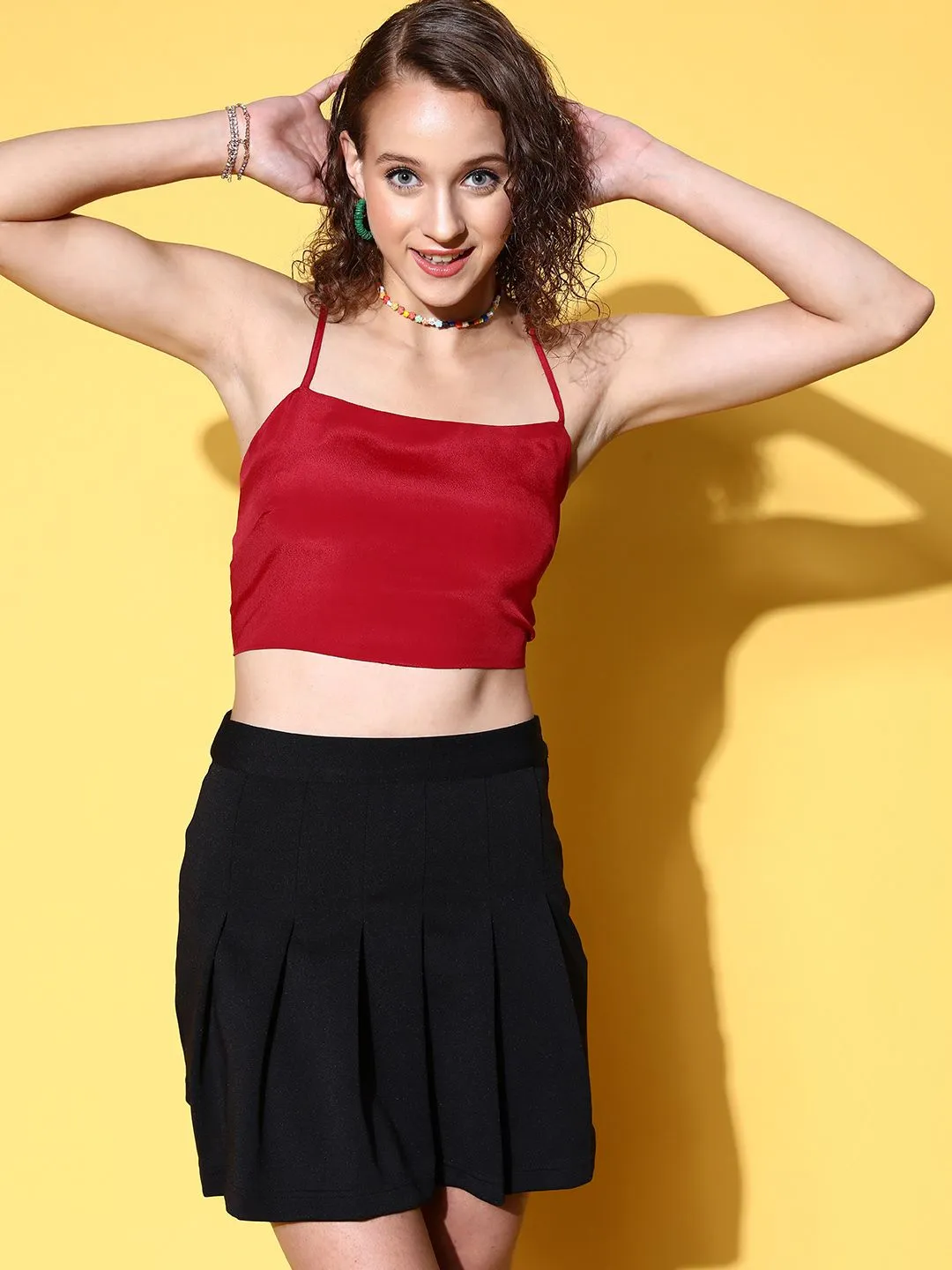 Berrylush Charming Red Solid Super Cropped Top