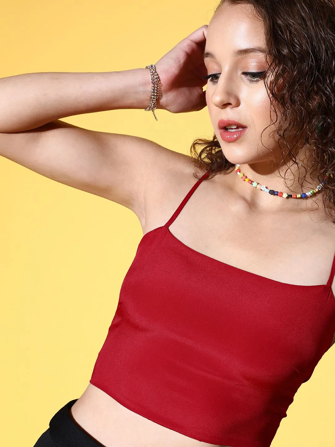 Berrylush Charming Red Solid Super Cropped Top