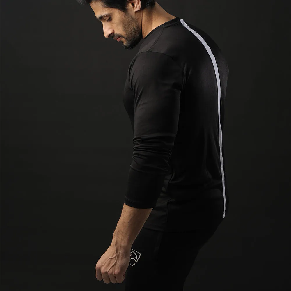 Black Full Sleeve Performance Tee With White Back Panel