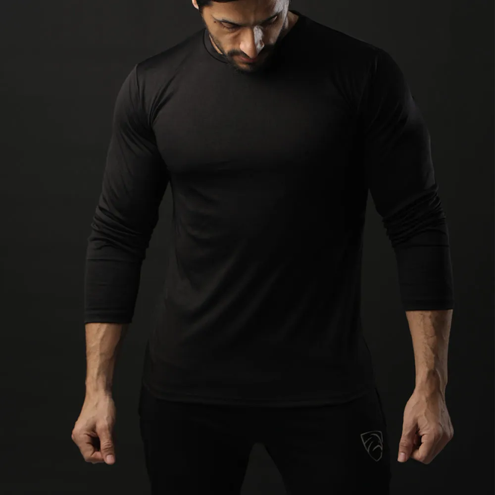 Black Full Sleeve Performance Tee With White Back Panel
