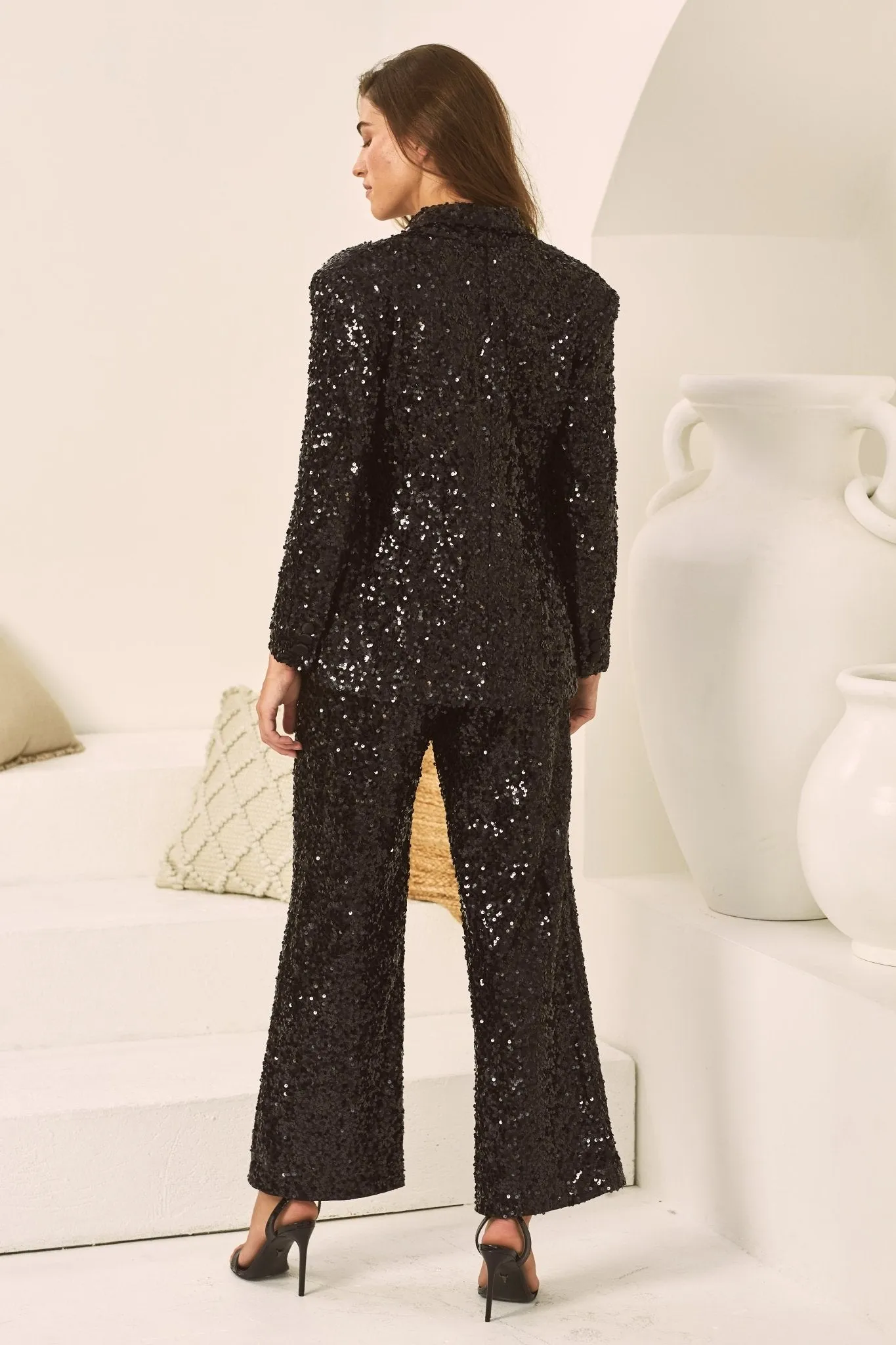 BLACK SEQUINS PALAZZO PANTS