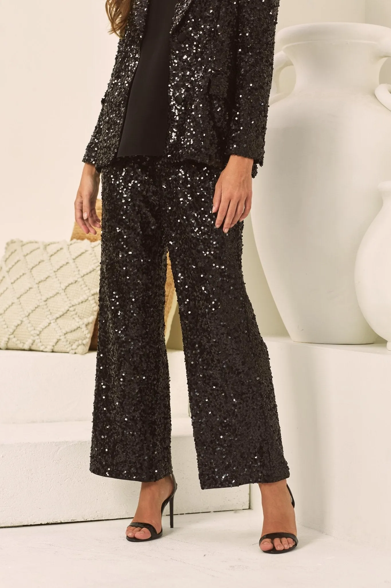 BLACK SEQUINS PALAZZO PANTS