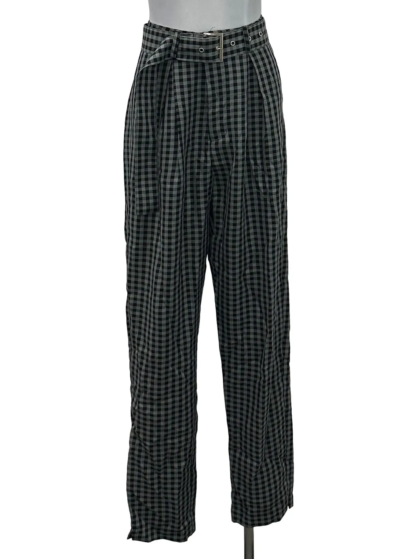 Blue Gingham Belted Pants