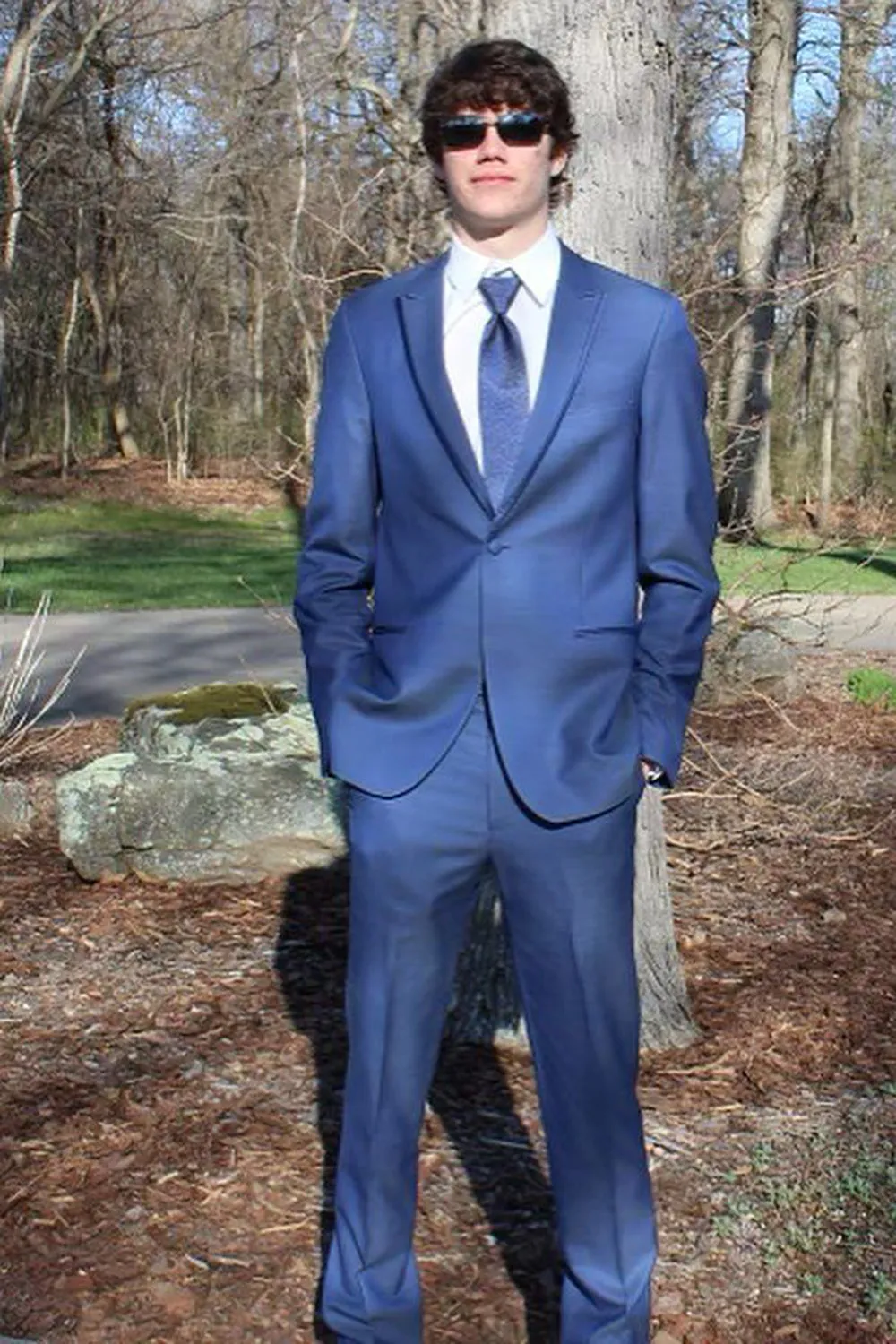 Blue Peak Lapel One Button 2-Piece Men's Prom Suits