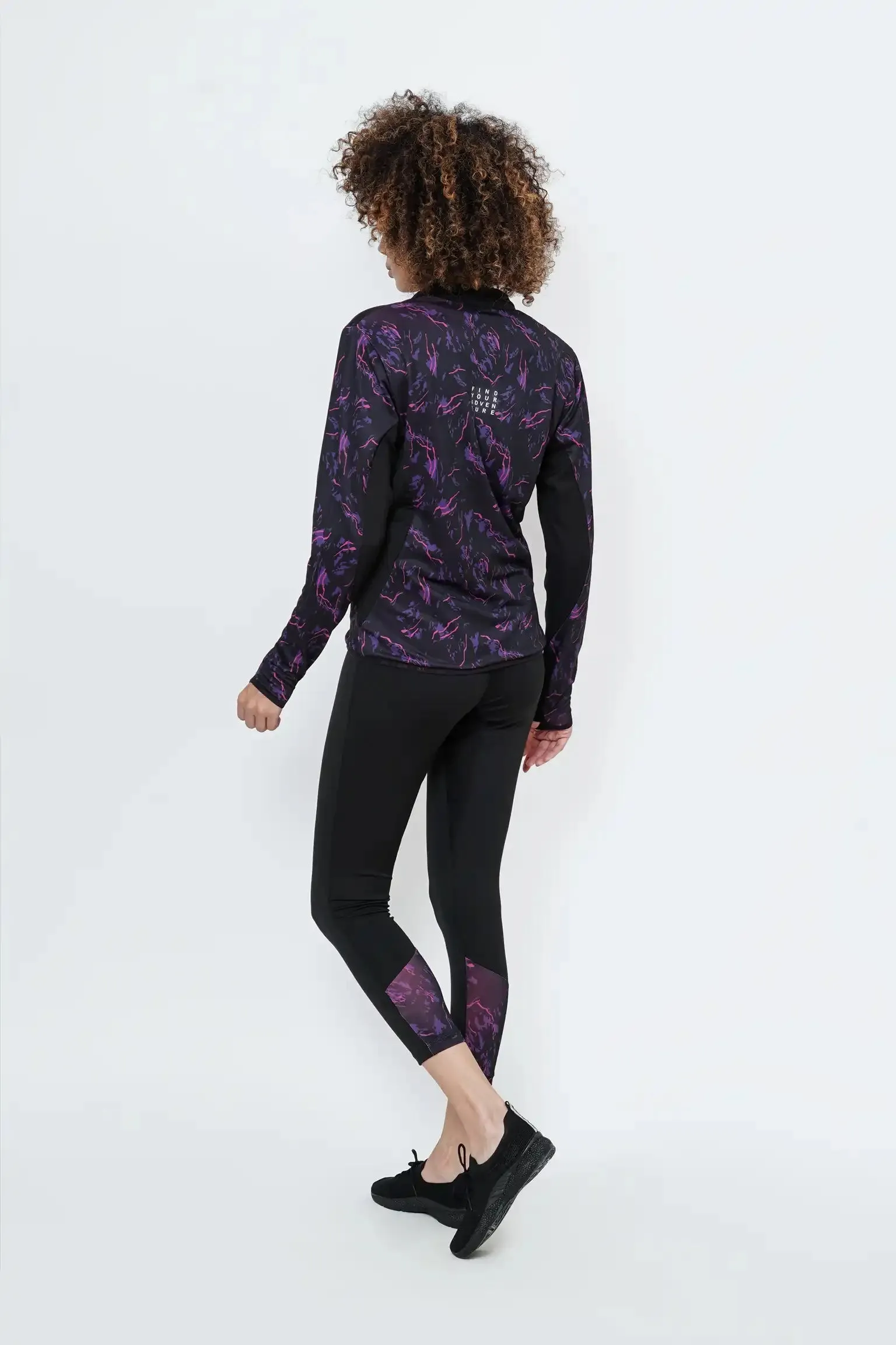 Breathable Printed Stretchable Gym Track Suit (Black Magenta) - Women
