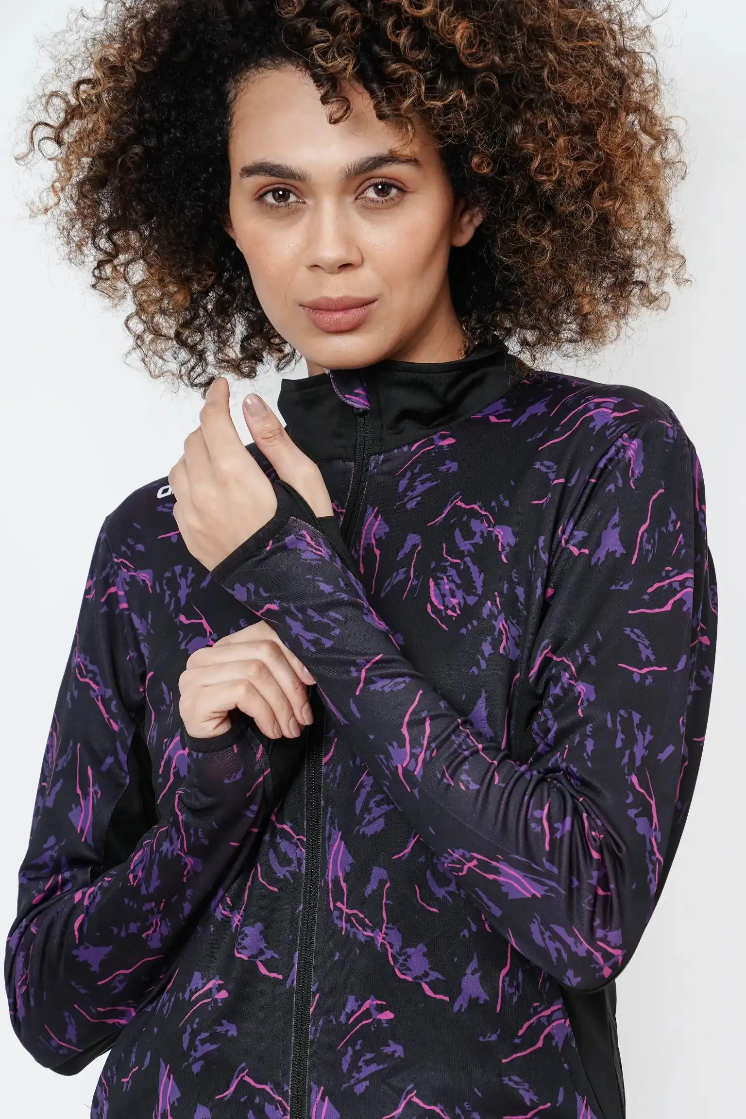Breathable Printed Stretchable Gym Track Suit (Black Magenta) - Women
