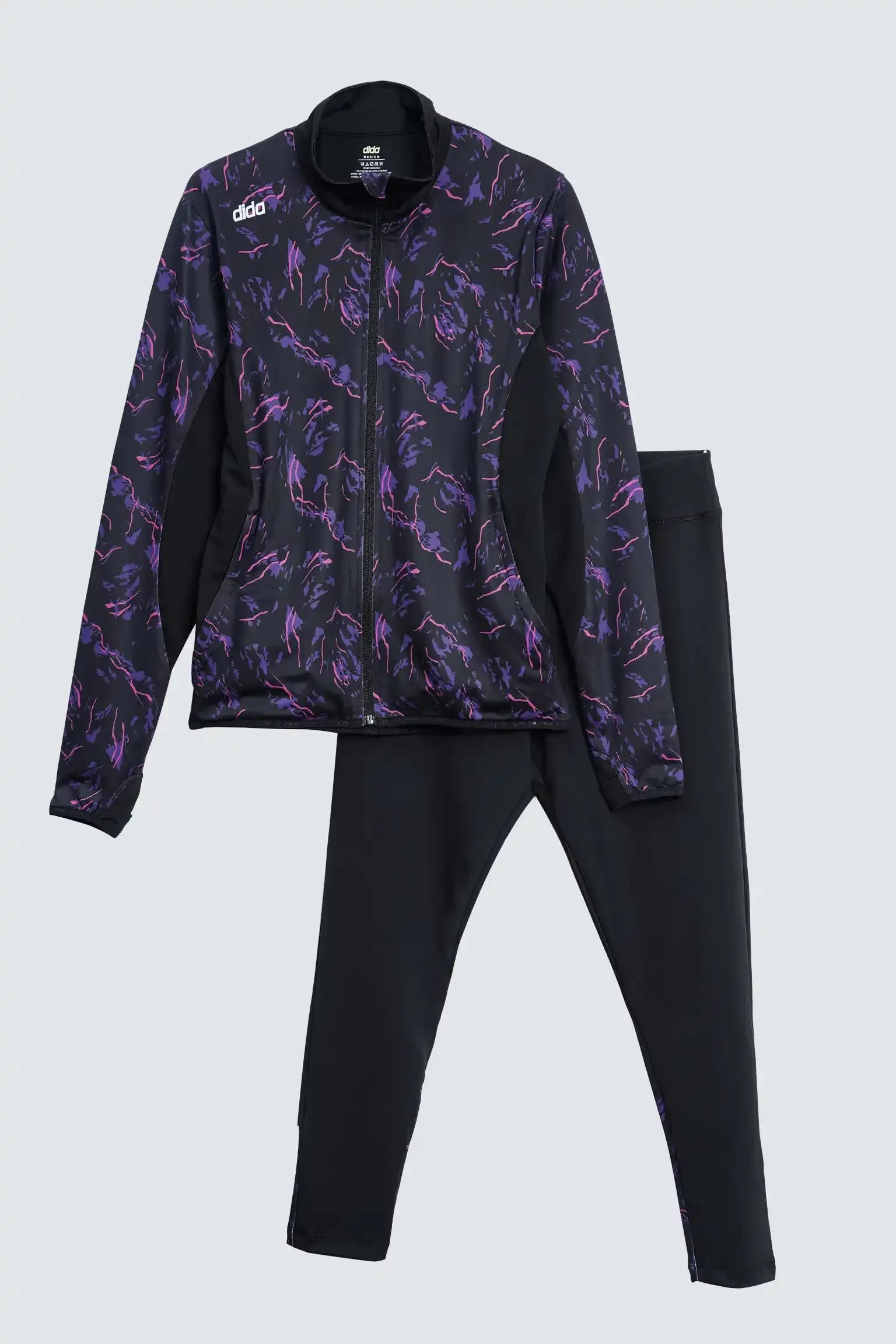 Breathable Printed Stretchable Gym Track Suit (Black Magenta) - Women
