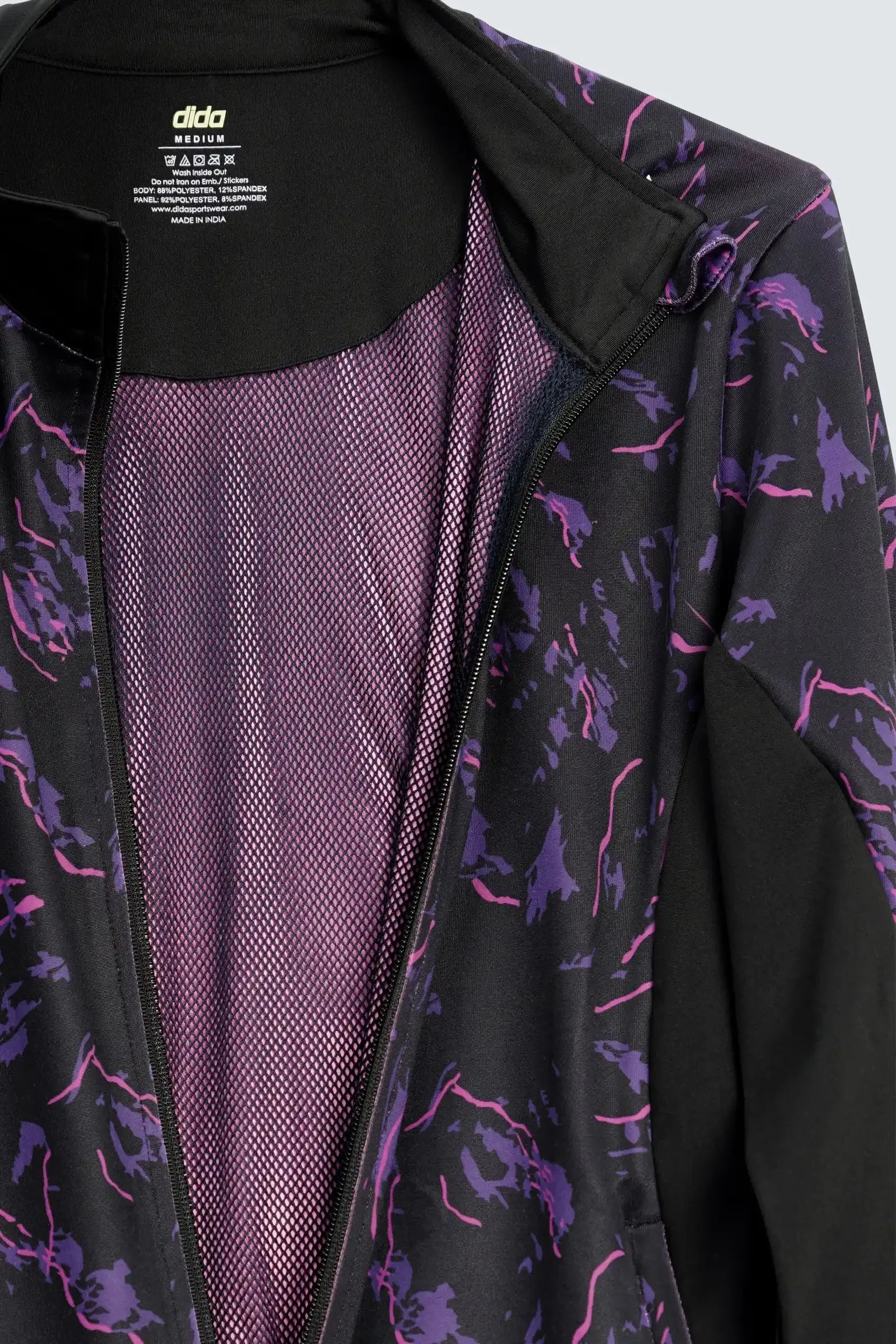 Breathable Printed Stretchable Gym Track Suit (Black Magenta) - Women