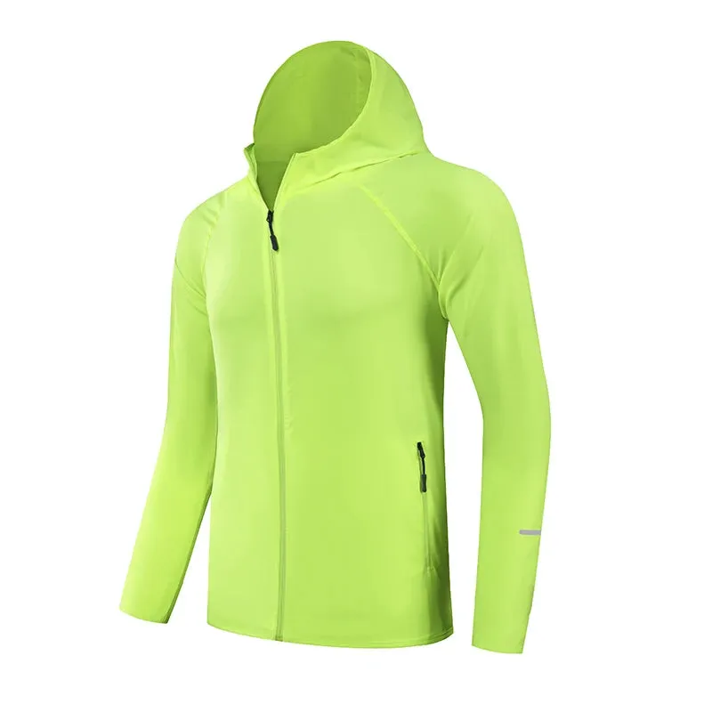 Bright Running Jacket Reflective Summer Quick Dry Gym Coat Hooded Jogging Sun Protection Fishing Outdoor Hiking Breathable Thin Jackets