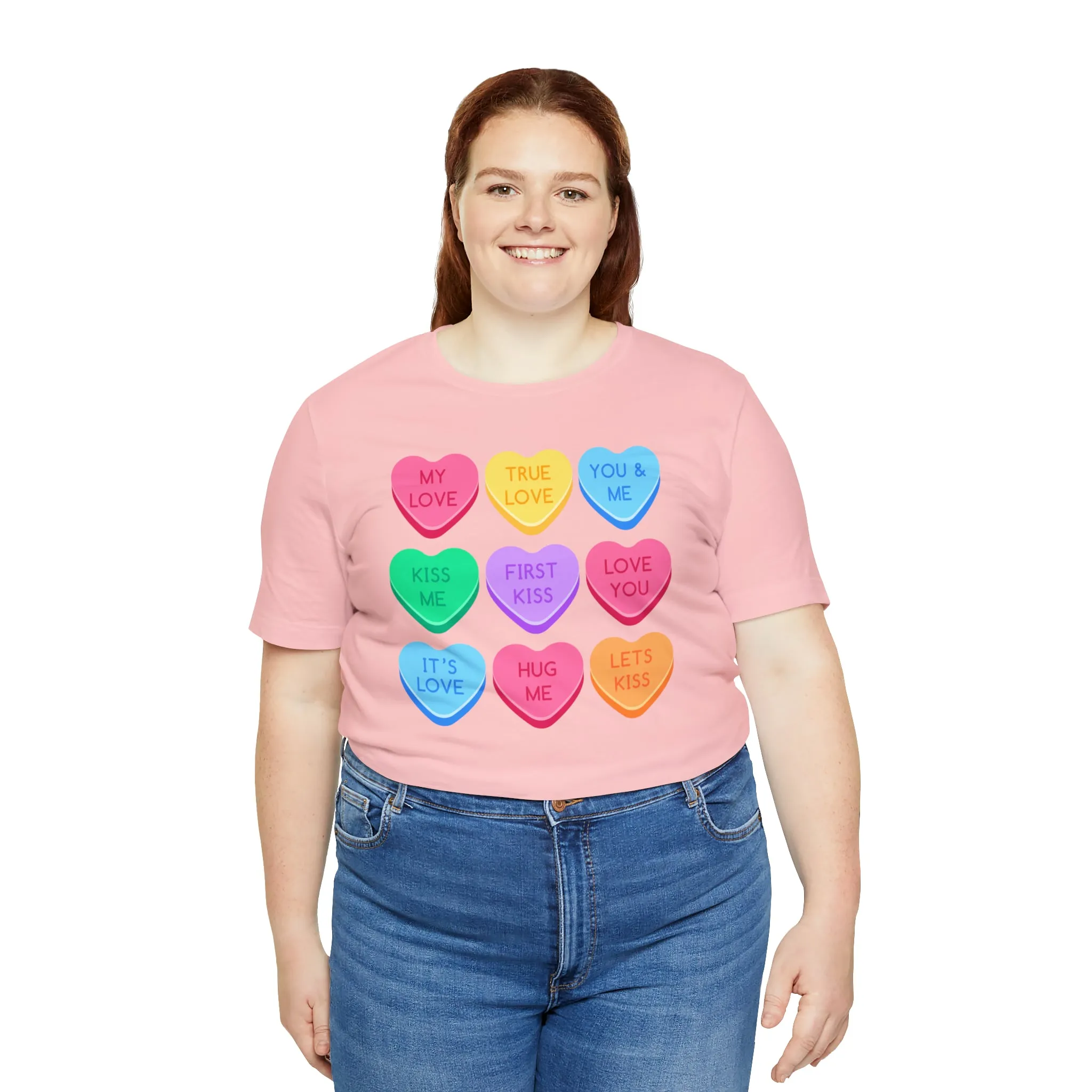 Candy Hearts Colorful T-Shirt | Sweetheart Love Tee |  Bella Canvas 3001 Unisex | Happy Valentine's Day Short Sleeve Tshirt