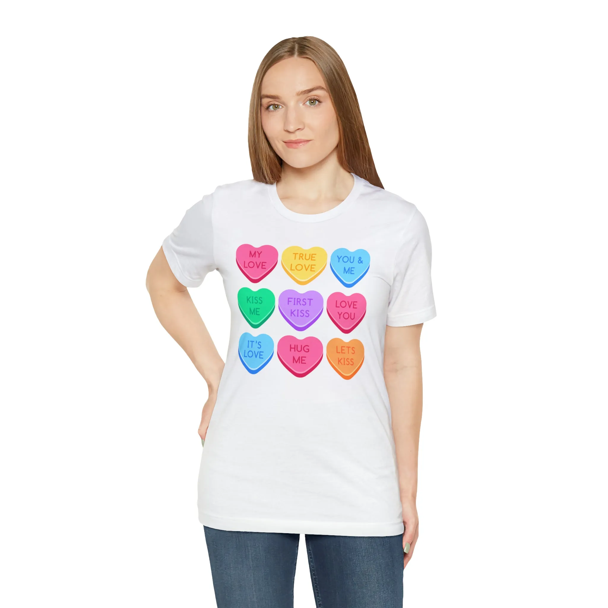 Candy Hearts Colorful T-Shirt | Sweetheart Love Tee |  Bella Canvas 3001 Unisex | Happy Valentine's Day Short Sleeve Tshirt