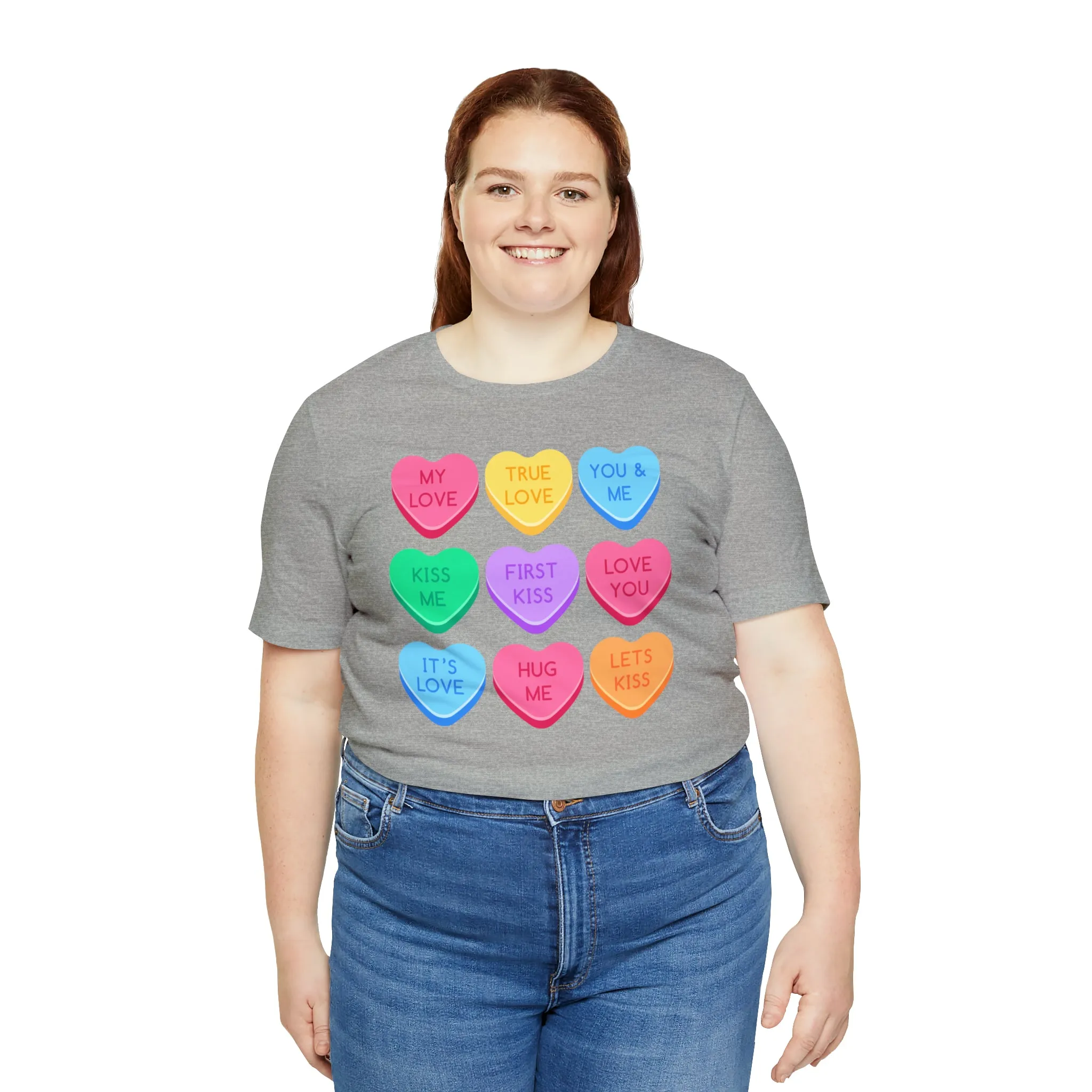 Candy Hearts Colorful T-Shirt | Sweetheart Love Tee |  Bella Canvas 3001 Unisex | Happy Valentine's Day Short Sleeve Tshirt