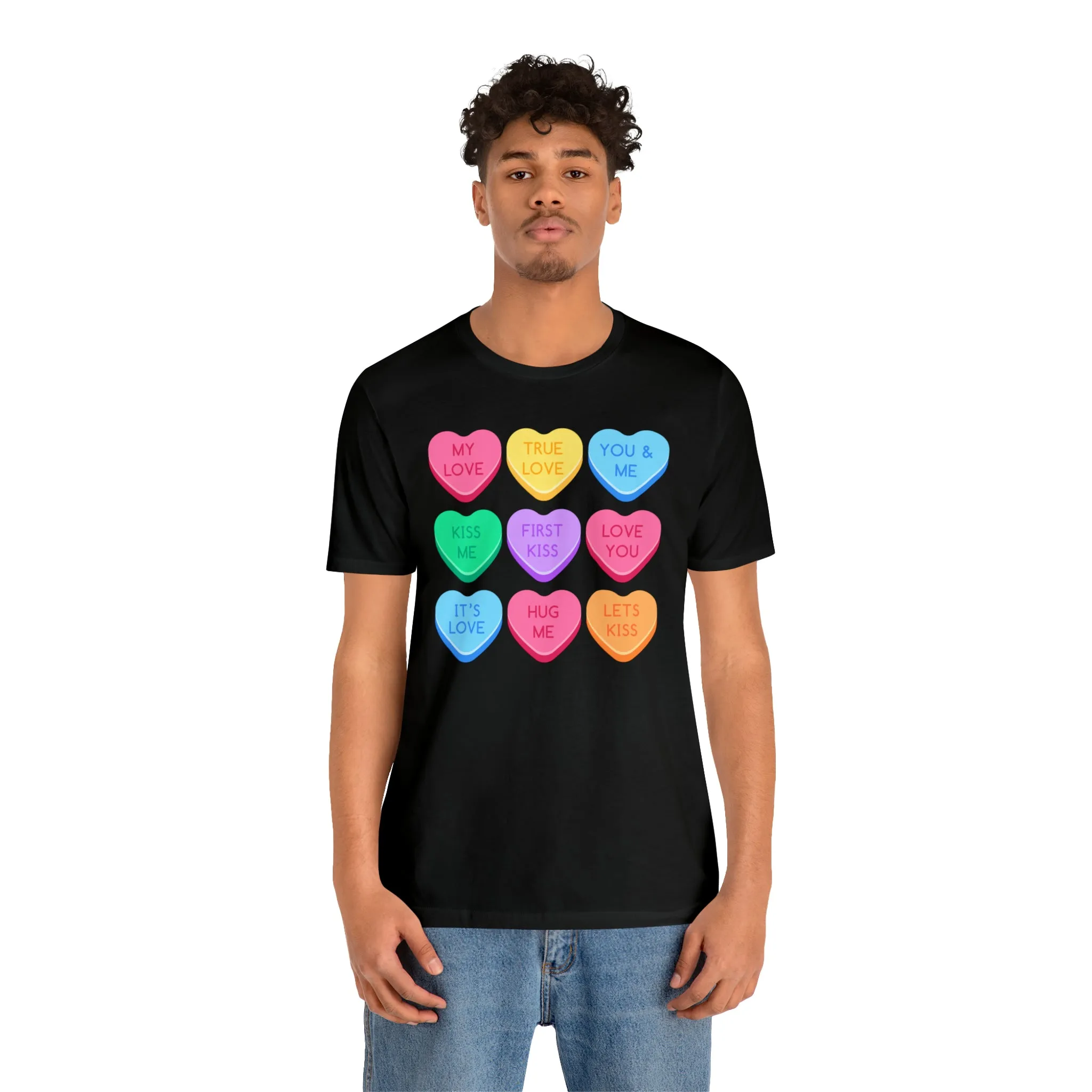 Candy Hearts Colorful T-Shirt | Sweetheart Love Tee |  Bella Canvas 3001 Unisex | Happy Valentine's Day Short Sleeve Tshirt