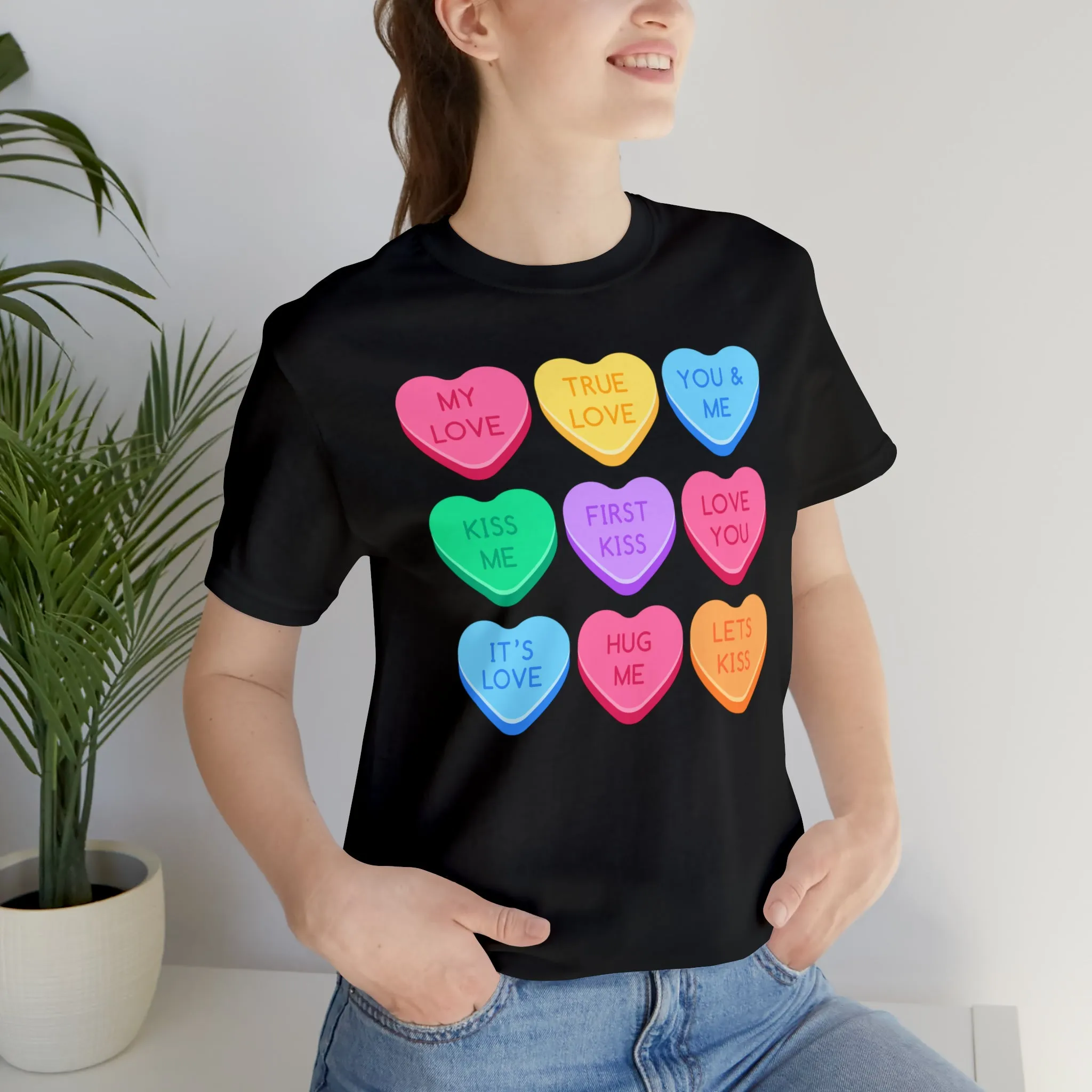 Candy Hearts Colorful T-Shirt | Sweetheart Love Tee |  Bella Canvas 3001 Unisex | Happy Valentine's Day Short Sleeve Tshirt