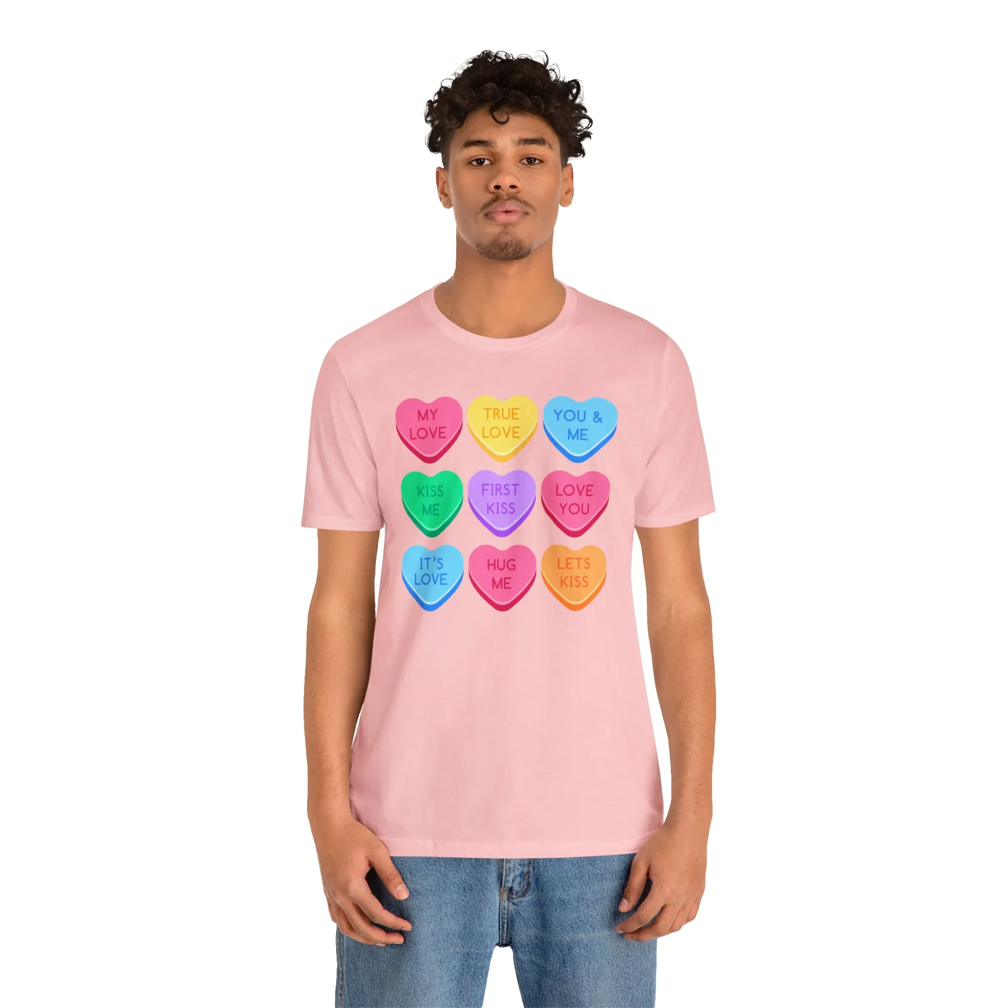 Candy Hearts Colorful T-Shirt | Sweetheart Love Tee |  Bella Canvas 3001 Unisex | Happy Valentine's Day Short Sleeve Tshirt