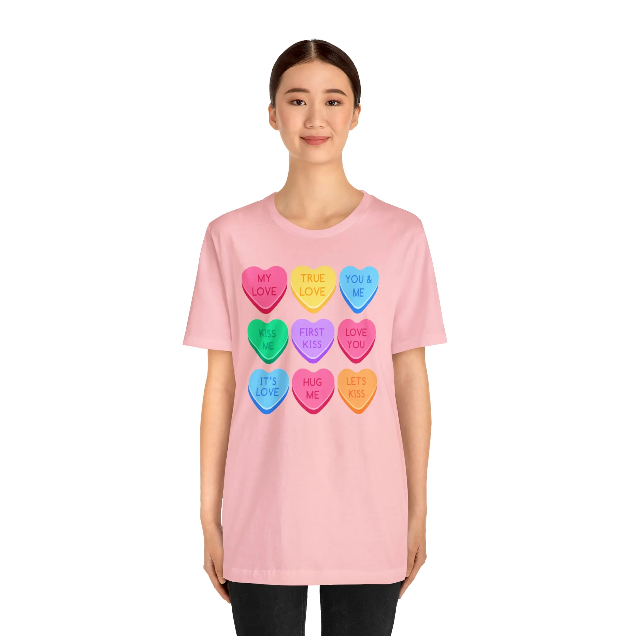 Candy Hearts Colorful T-Shirt | Sweetheart Love Tee |  Bella Canvas 3001 Unisex | Happy Valentine's Day Short Sleeve Tshirt