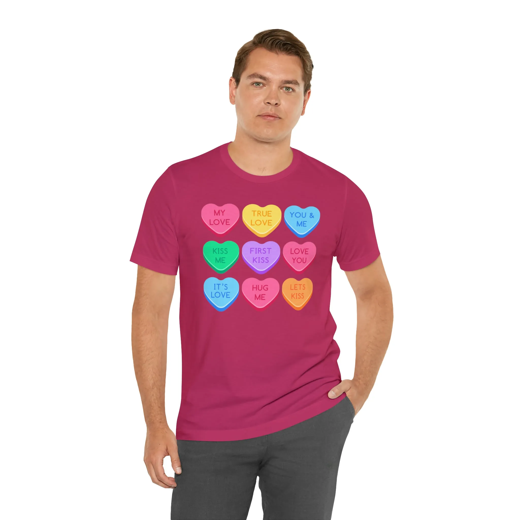 Candy Hearts Colorful T-Shirt | Sweetheart Love Tee |  Bella Canvas 3001 Unisex | Happy Valentine's Day Short Sleeve Tshirt