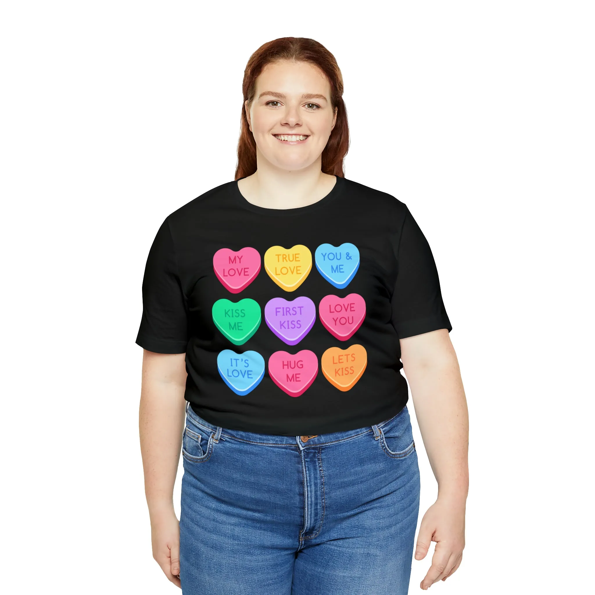Candy Hearts Colorful T-Shirt | Sweetheart Love Tee |  Bella Canvas 3001 Unisex | Happy Valentine's Day Short Sleeve Tshirt