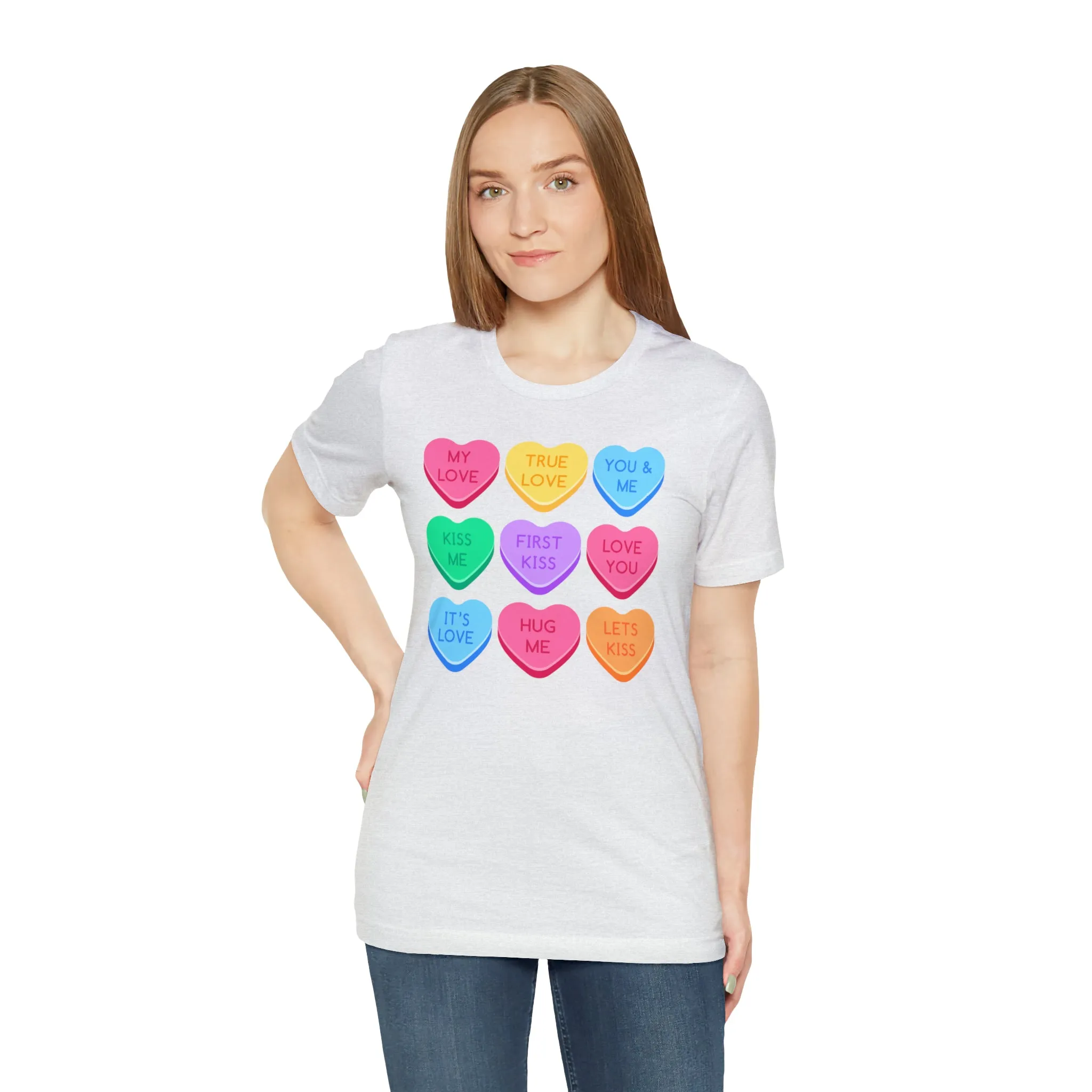 Candy Hearts Colorful T-Shirt | Sweetheart Love Tee |  Bella Canvas 3001 Unisex | Happy Valentine's Day Short Sleeve Tshirt