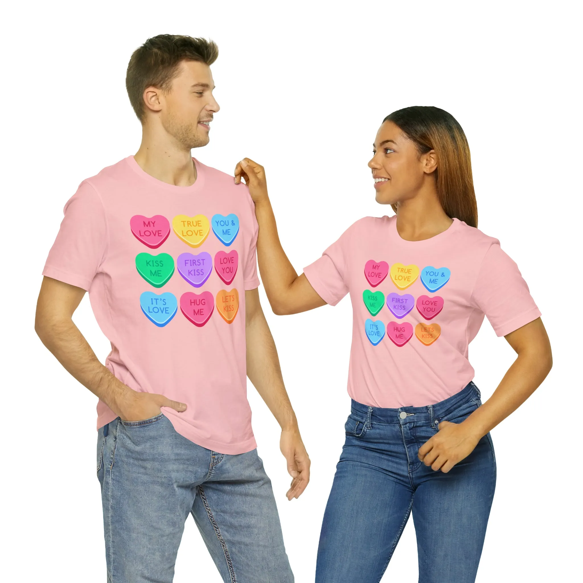 Candy Hearts Colorful T-Shirt | Sweetheart Love Tee |  Bella Canvas 3001 Unisex | Happy Valentine's Day Short Sleeve Tshirt