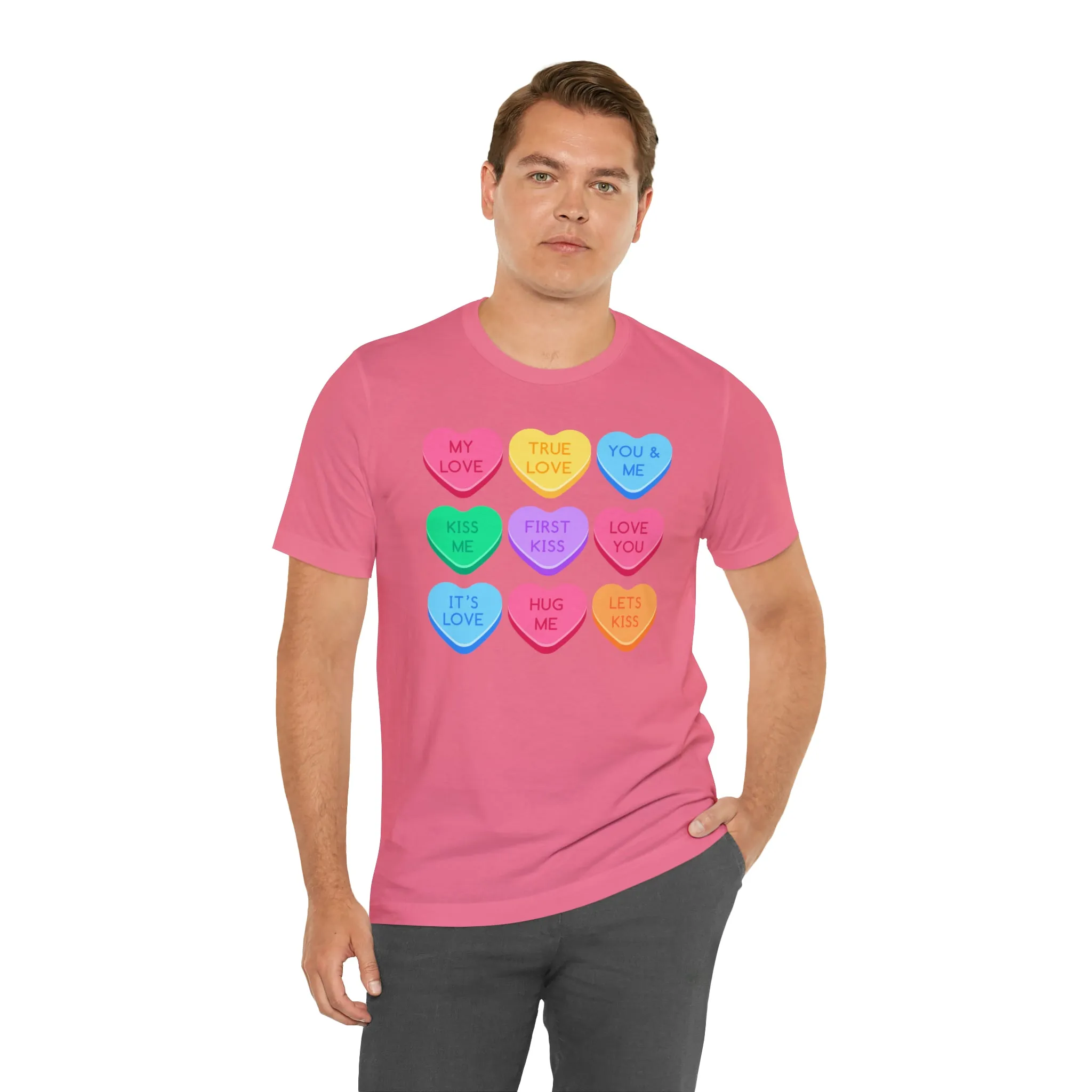 Candy Hearts Colorful T-Shirt | Sweetheart Love Tee |  Bella Canvas 3001 Unisex | Happy Valentine's Day Short Sleeve Tshirt