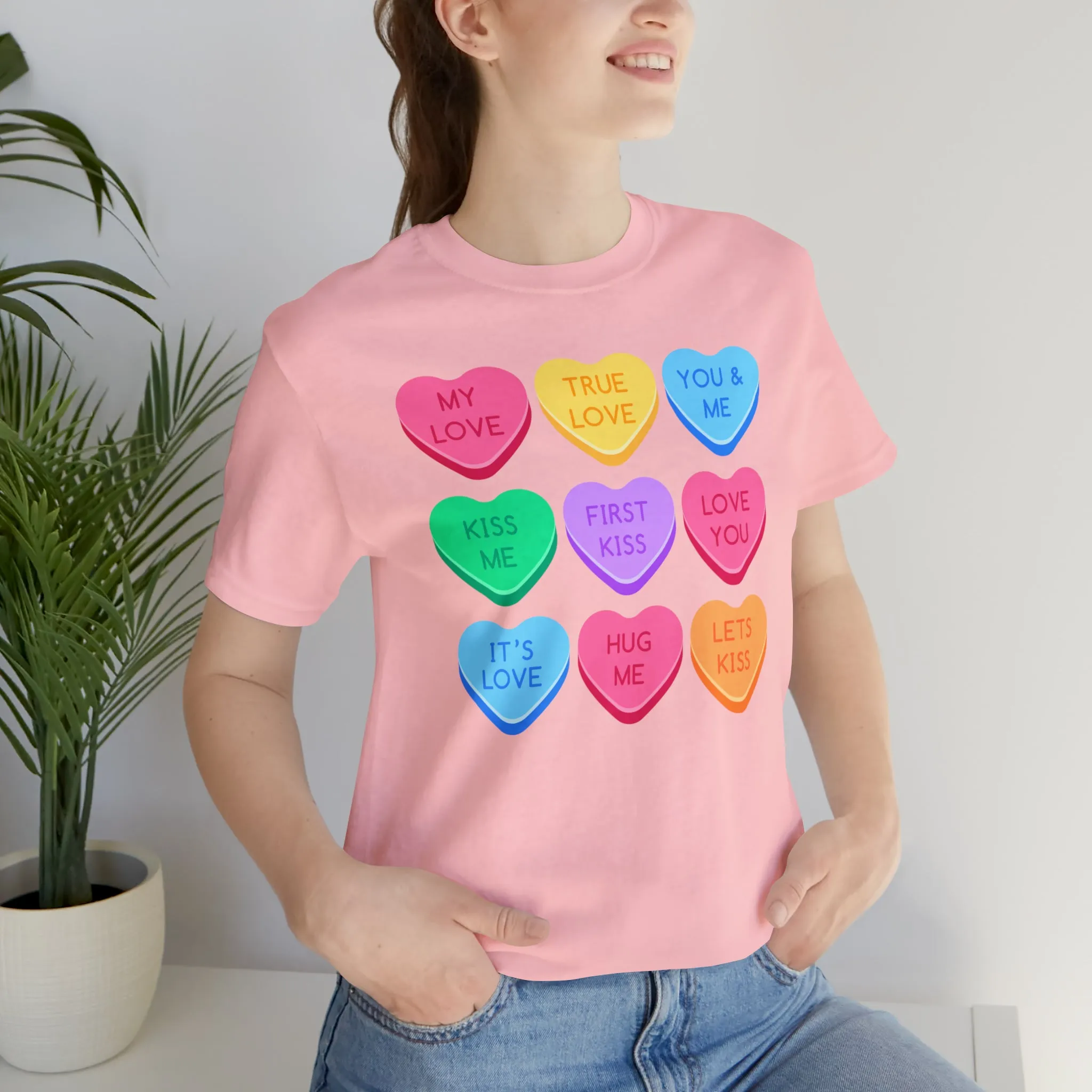 Candy Hearts Colorful T-Shirt | Sweetheart Love Tee |  Bella Canvas 3001 Unisex | Happy Valentine's Day Short Sleeve Tshirt