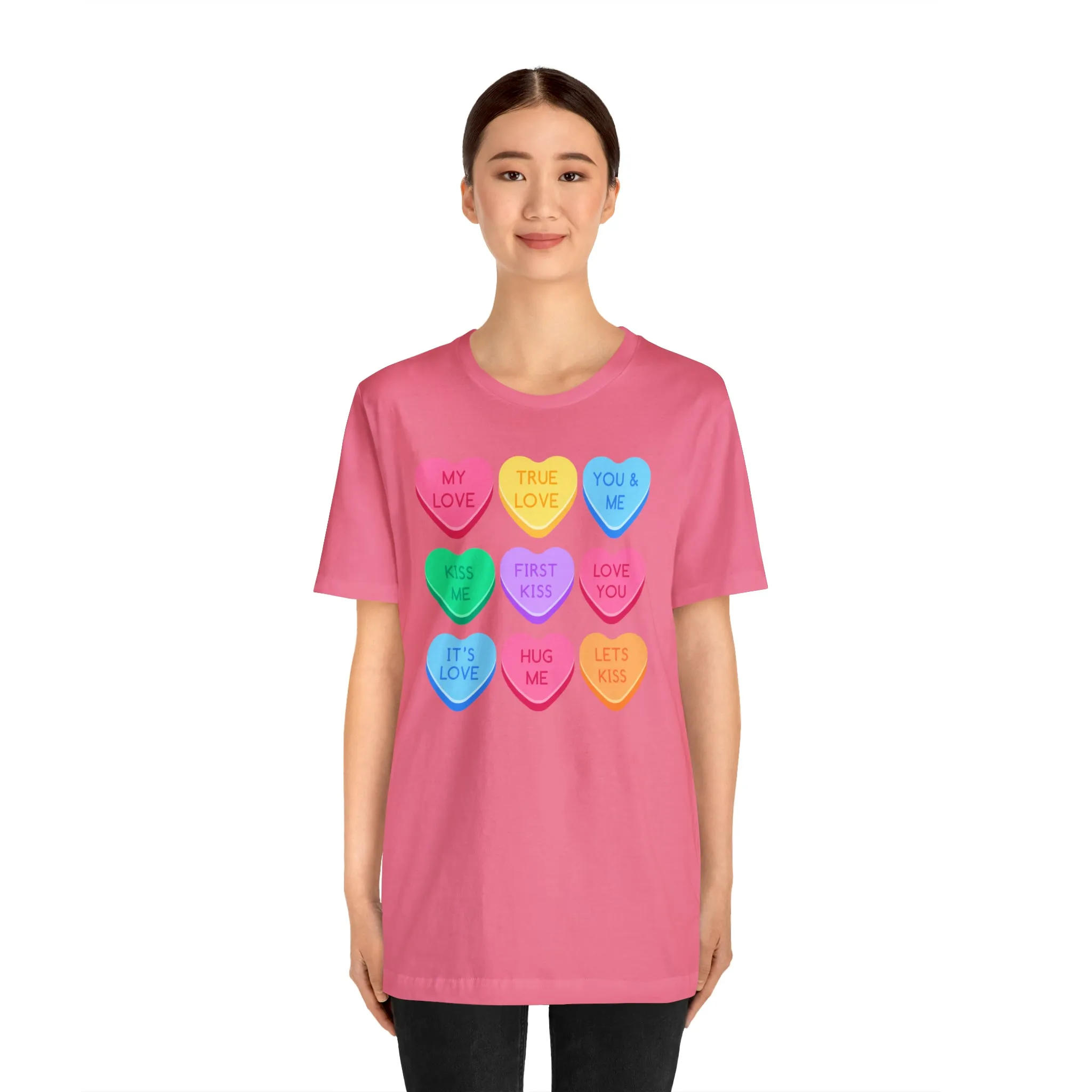 Candy Hearts Colorful T-Shirt | Sweetheart Love Tee |  Bella Canvas 3001 Unisex | Happy Valentine's Day Short Sleeve Tshirt