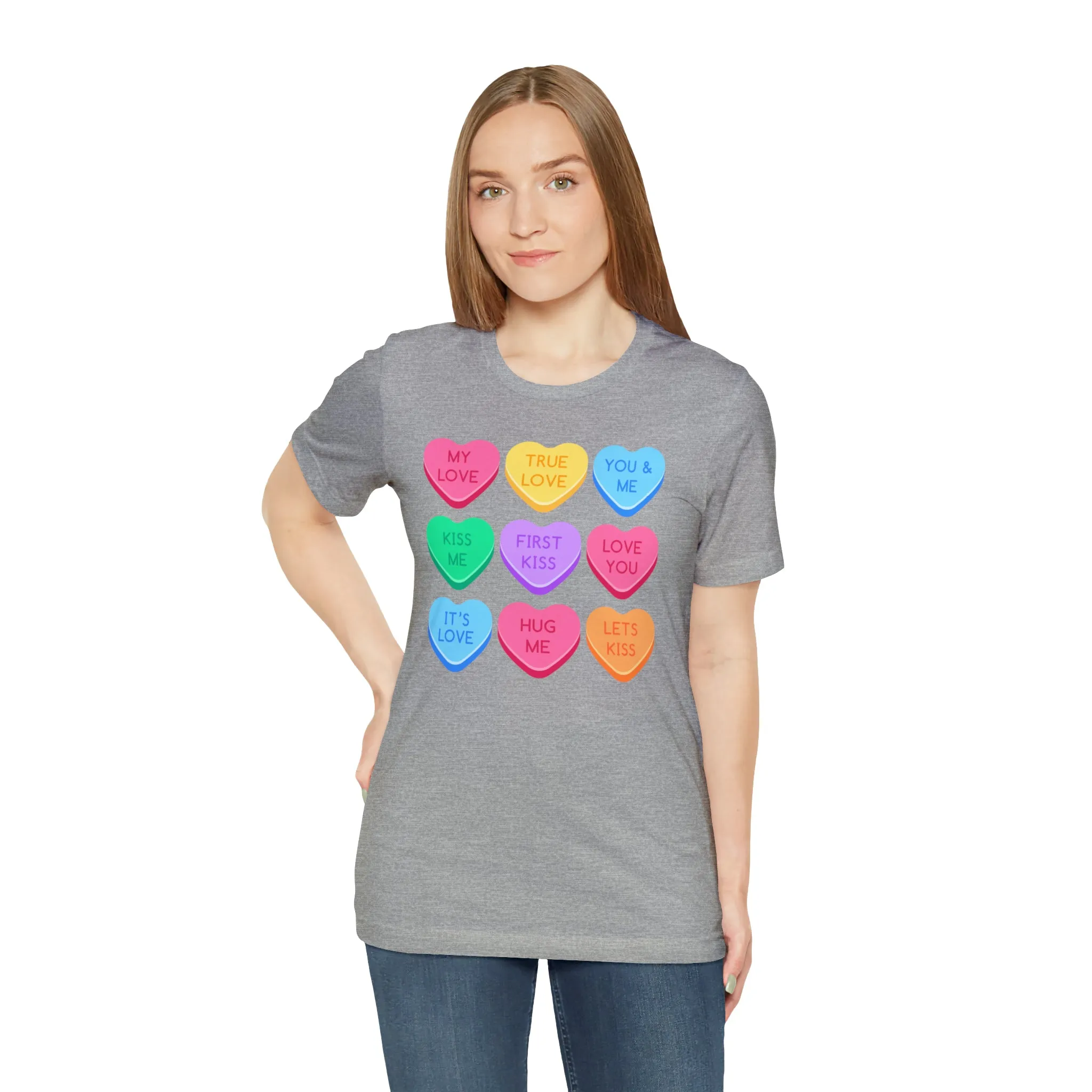 Candy Hearts Colorful T-Shirt | Sweetheart Love Tee |  Bella Canvas 3001 Unisex | Happy Valentine's Day Short Sleeve Tshirt