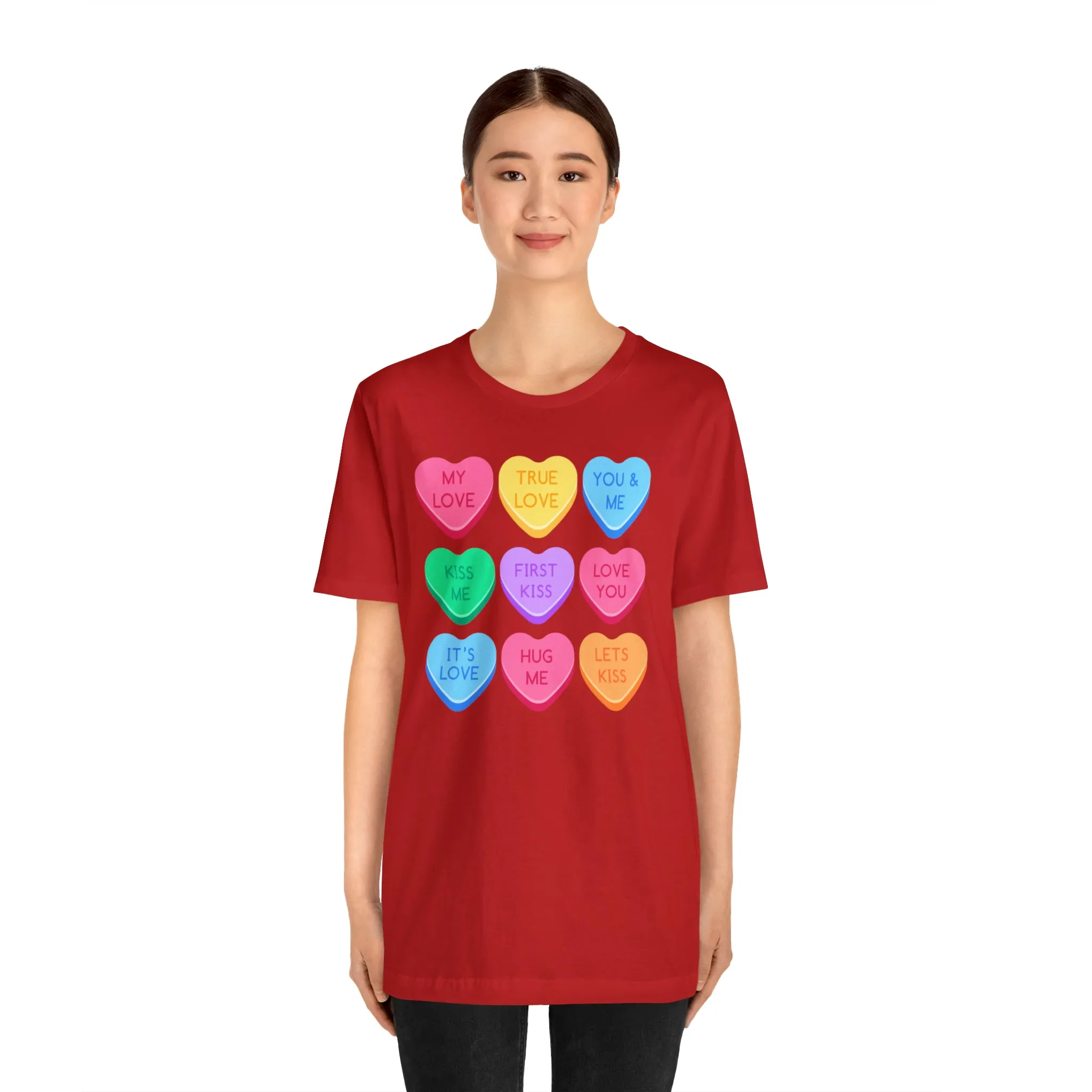 Candy Hearts Colorful T-Shirt | Sweetheart Love Tee |  Bella Canvas 3001 Unisex | Happy Valentine's Day Short Sleeve Tshirt