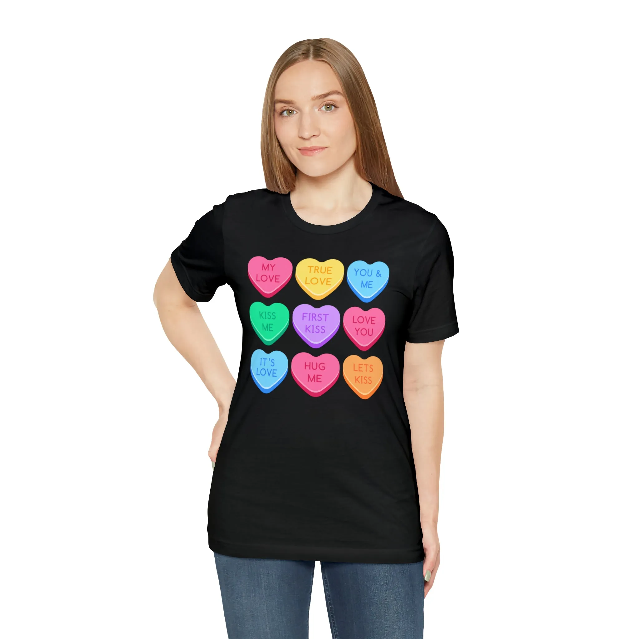 Candy Hearts Colorful T-Shirt | Sweetheart Love Tee |  Bella Canvas 3001 Unisex | Happy Valentine's Day Short Sleeve Tshirt