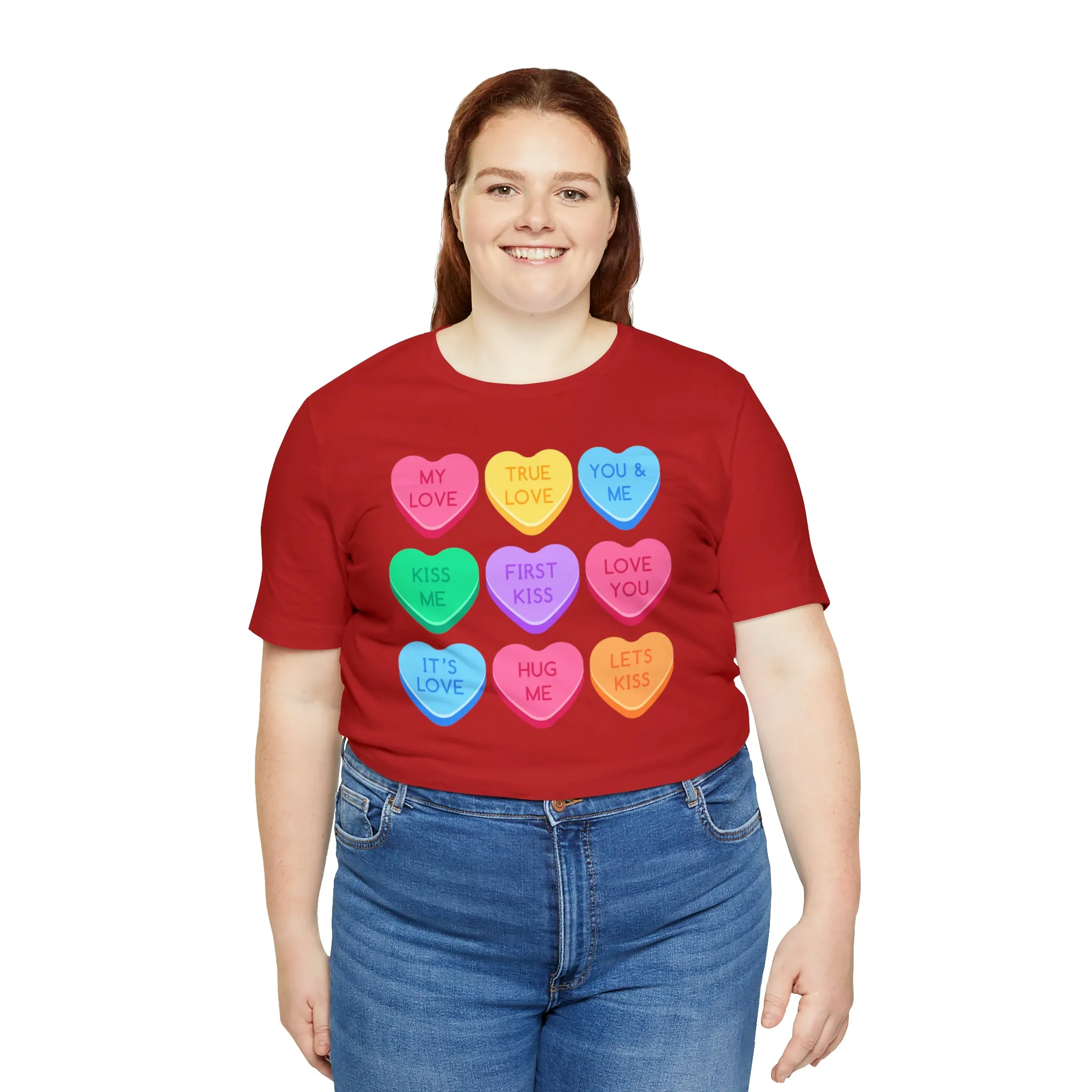 Candy Hearts Colorful T-Shirt | Sweetheart Love Tee |  Bella Canvas 3001 Unisex | Happy Valentine's Day Short Sleeve Tshirt