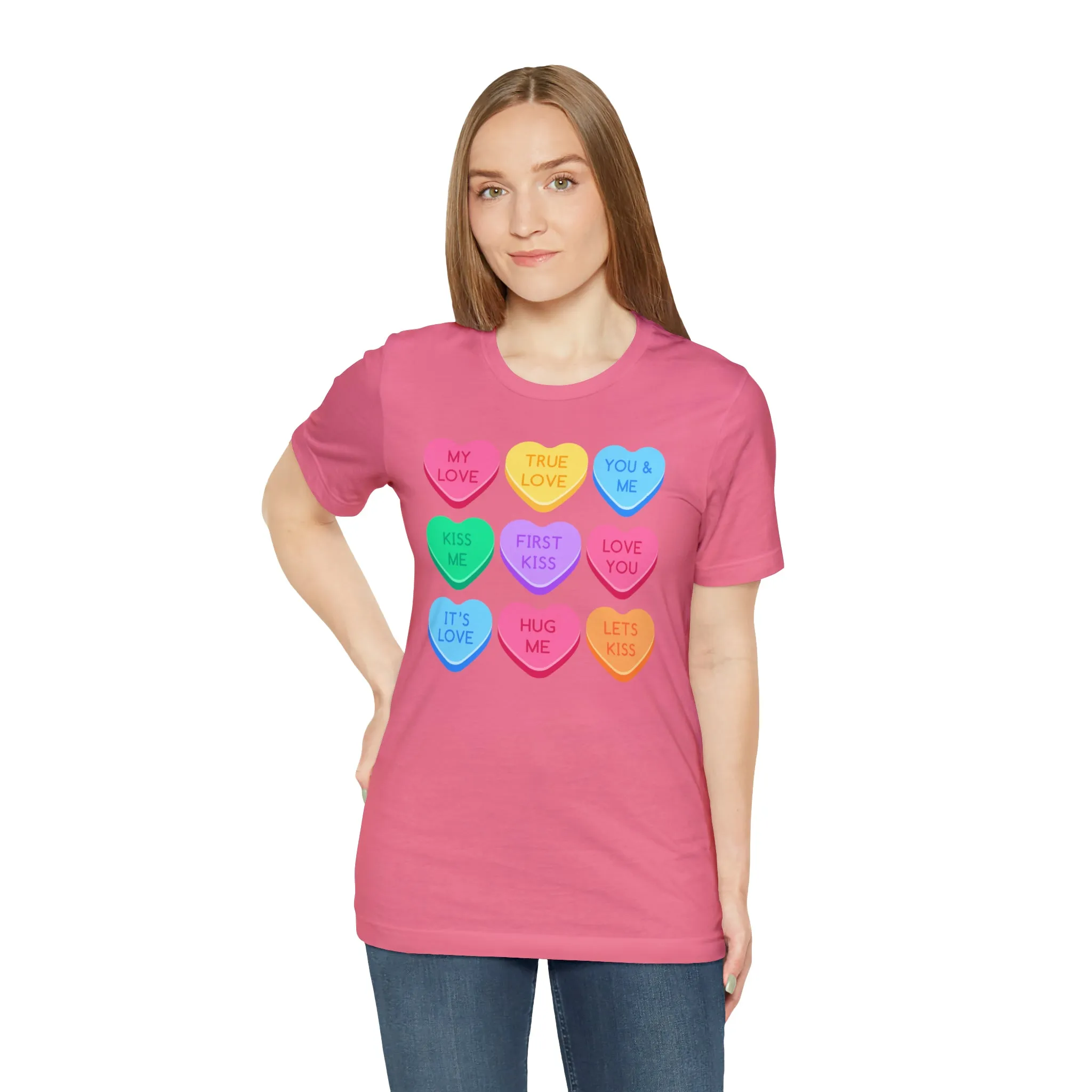 Candy Hearts Colorful T-Shirt | Sweetheart Love Tee |  Bella Canvas 3001 Unisex | Happy Valentine's Day Short Sleeve Tshirt