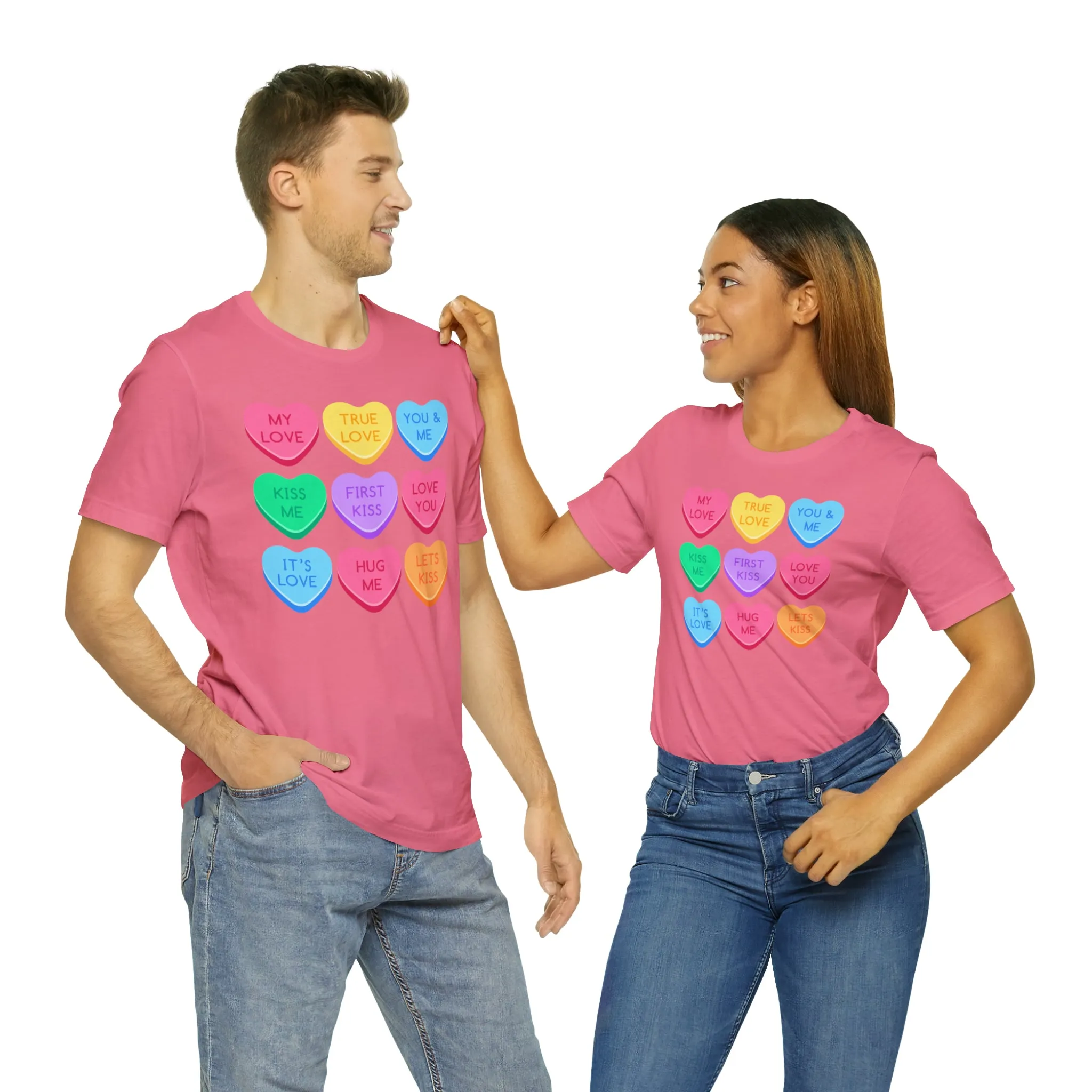 Candy Hearts Colorful T-Shirt | Sweetheart Love Tee |  Bella Canvas 3001 Unisex | Happy Valentine's Day Short Sleeve Tshirt