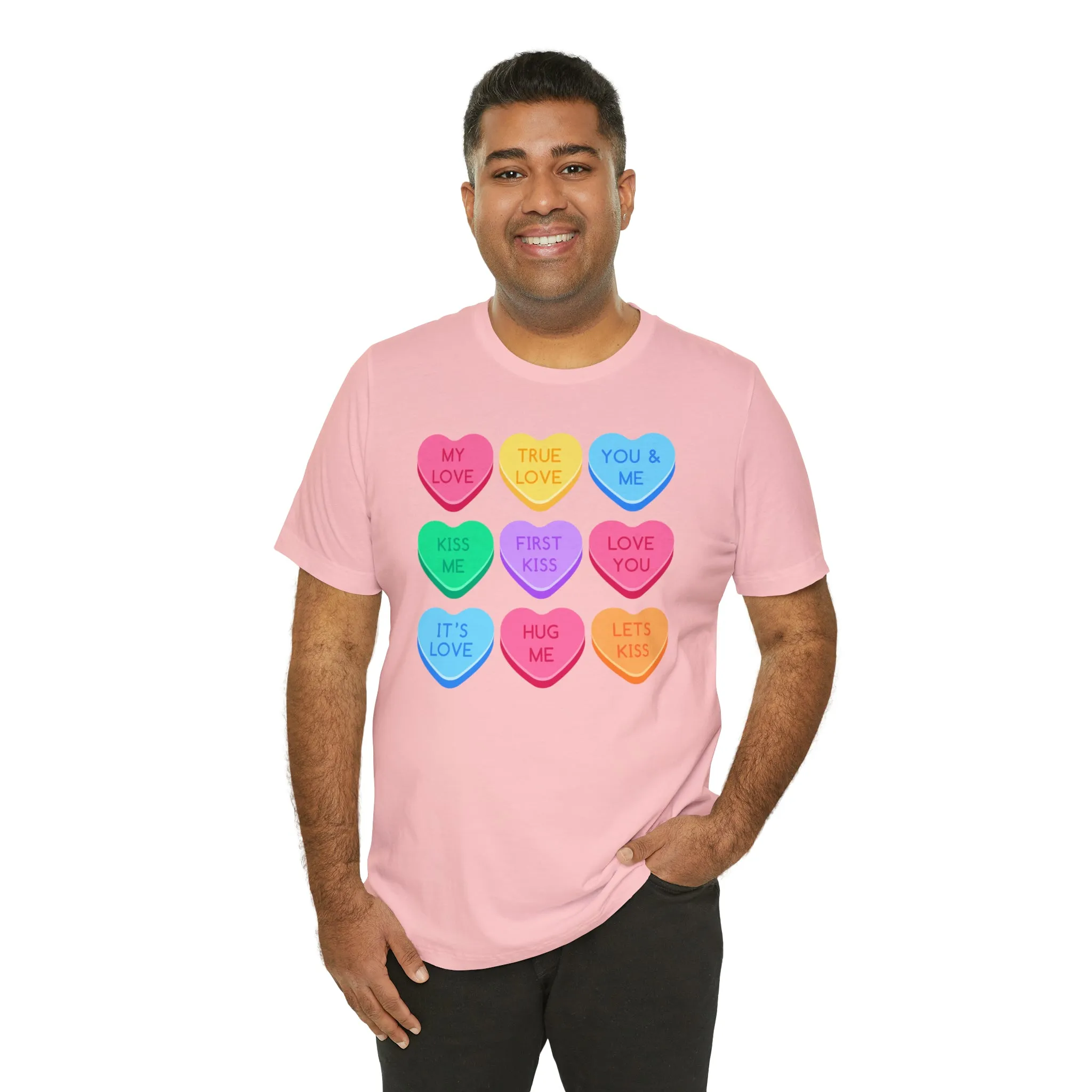 Candy Hearts Colorful T-Shirt | Sweetheart Love Tee |  Bella Canvas 3001 Unisex | Happy Valentine's Day Short Sleeve Tshirt